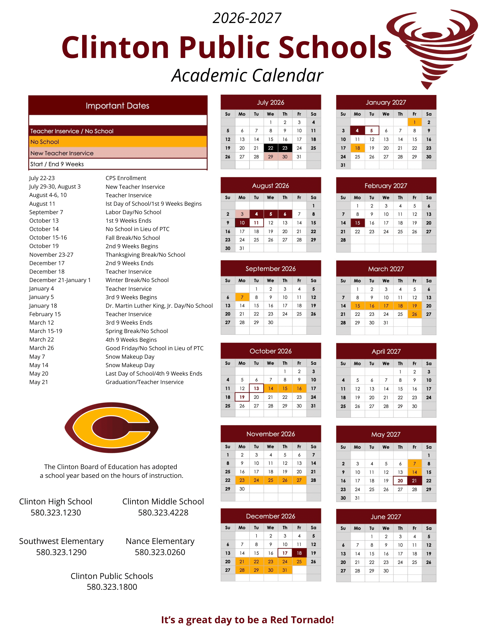 Clinton Public Schools Calendar 26-27 Rev 2