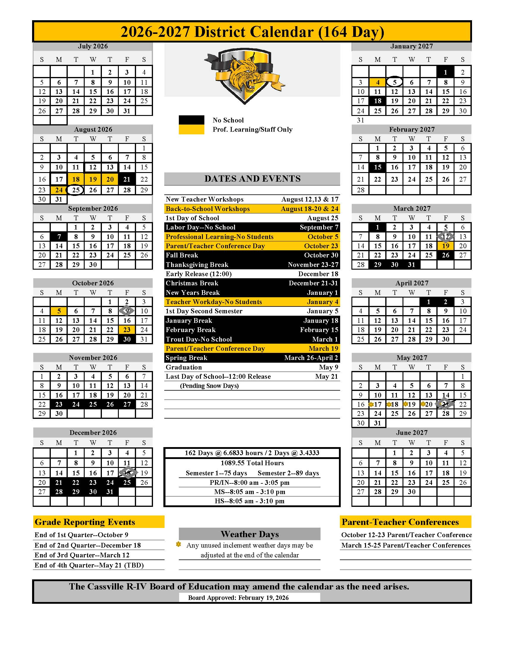 Cassville R-IV School District Calendar 26-27 Revised
