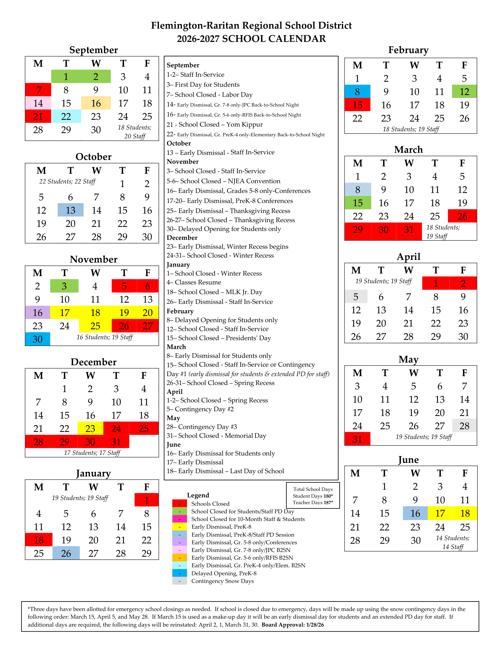 Flemington-Raritan Regional School District Calendar 26-27 PDF