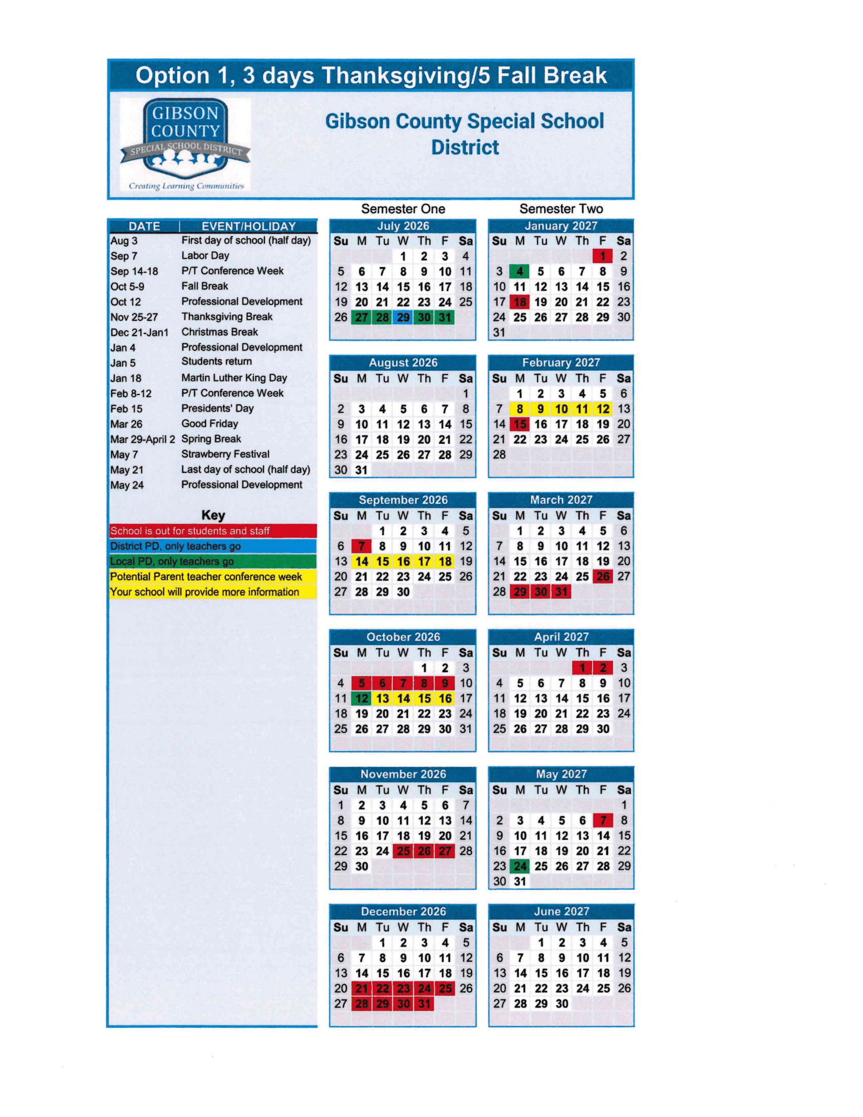 Gibson County Special School District Calendar 26-27 Rev V1