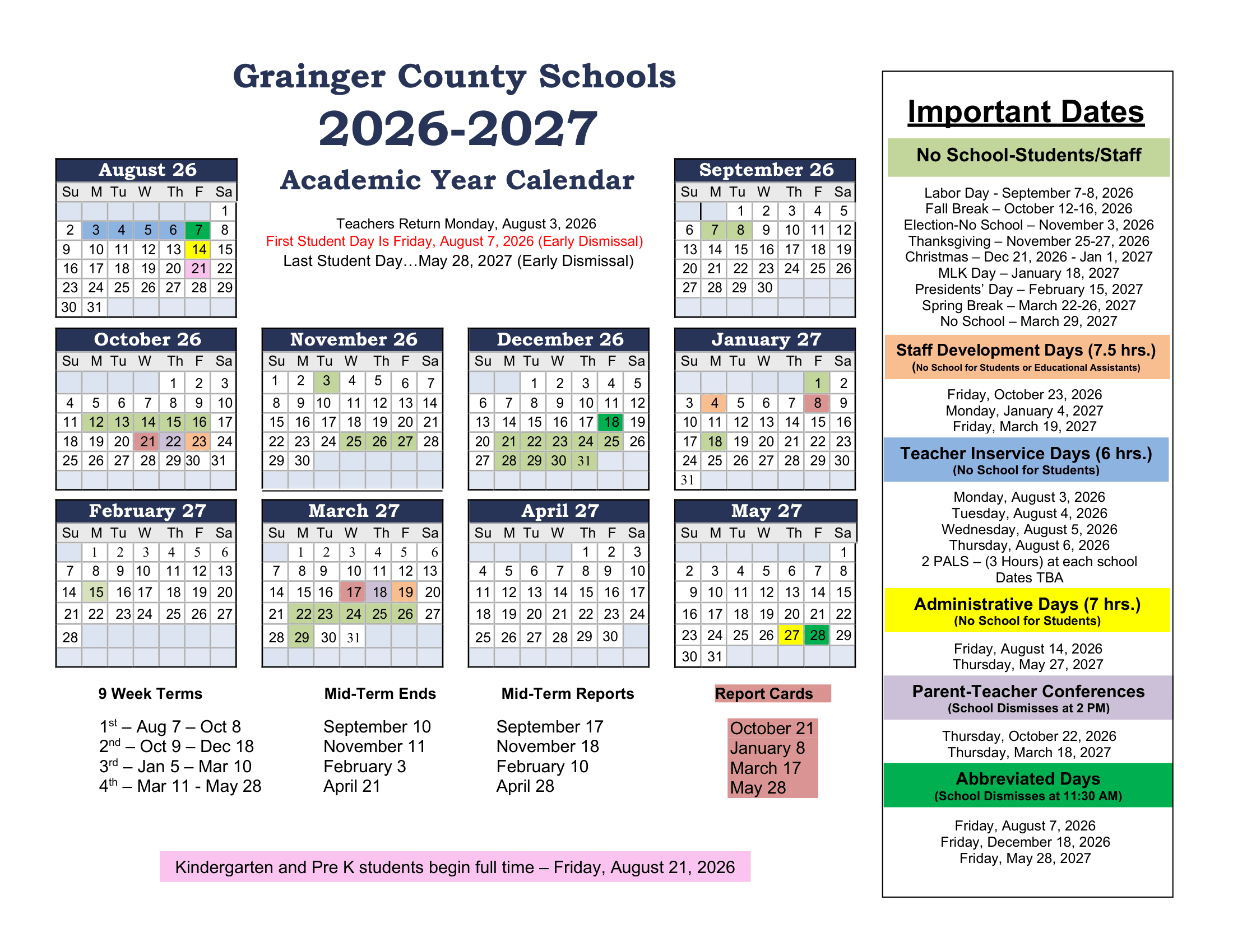 Grainger County Schools Calendar 26-27 Rev V1