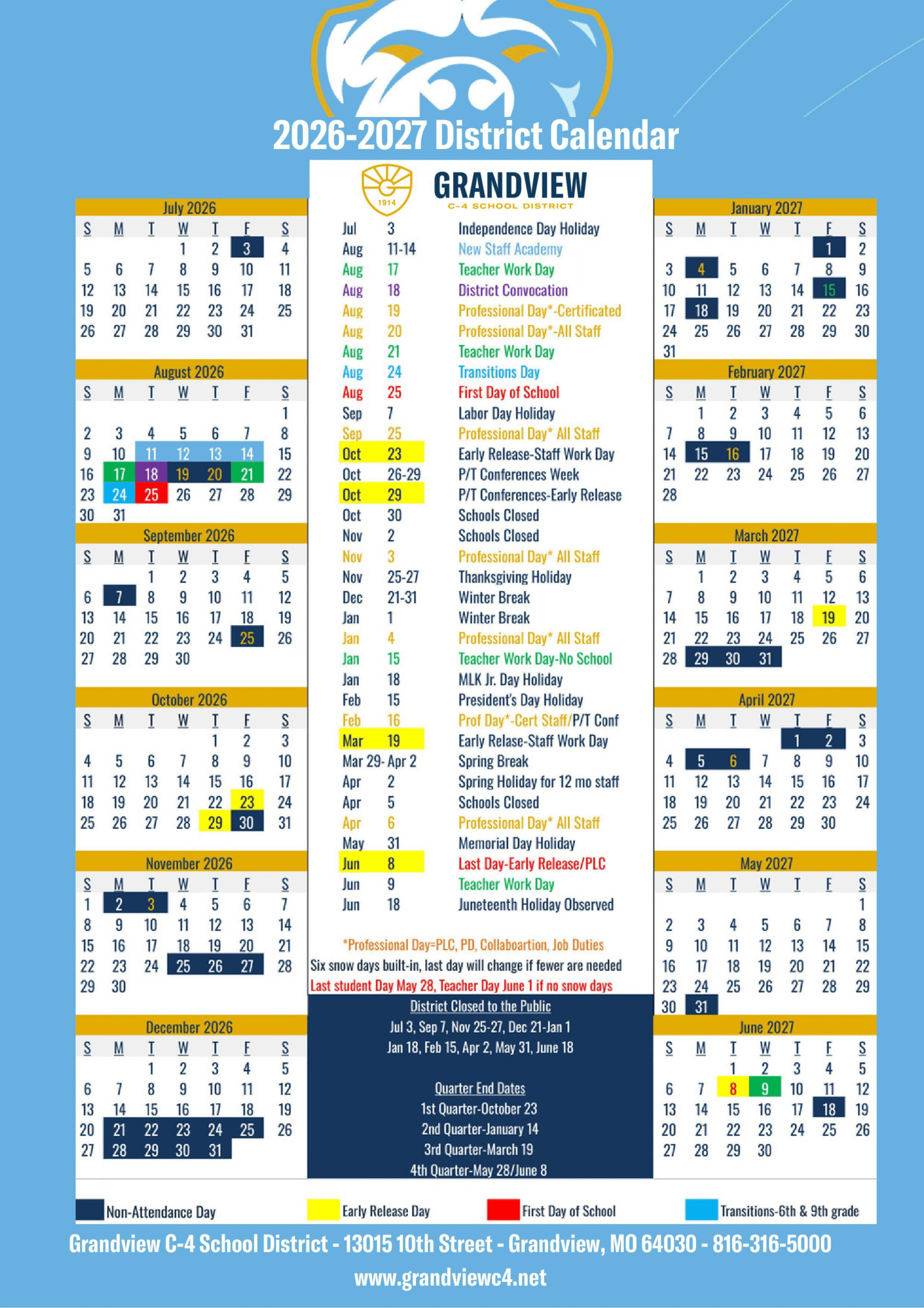 Grandview C-4 School District Calendar 26-27 Revised