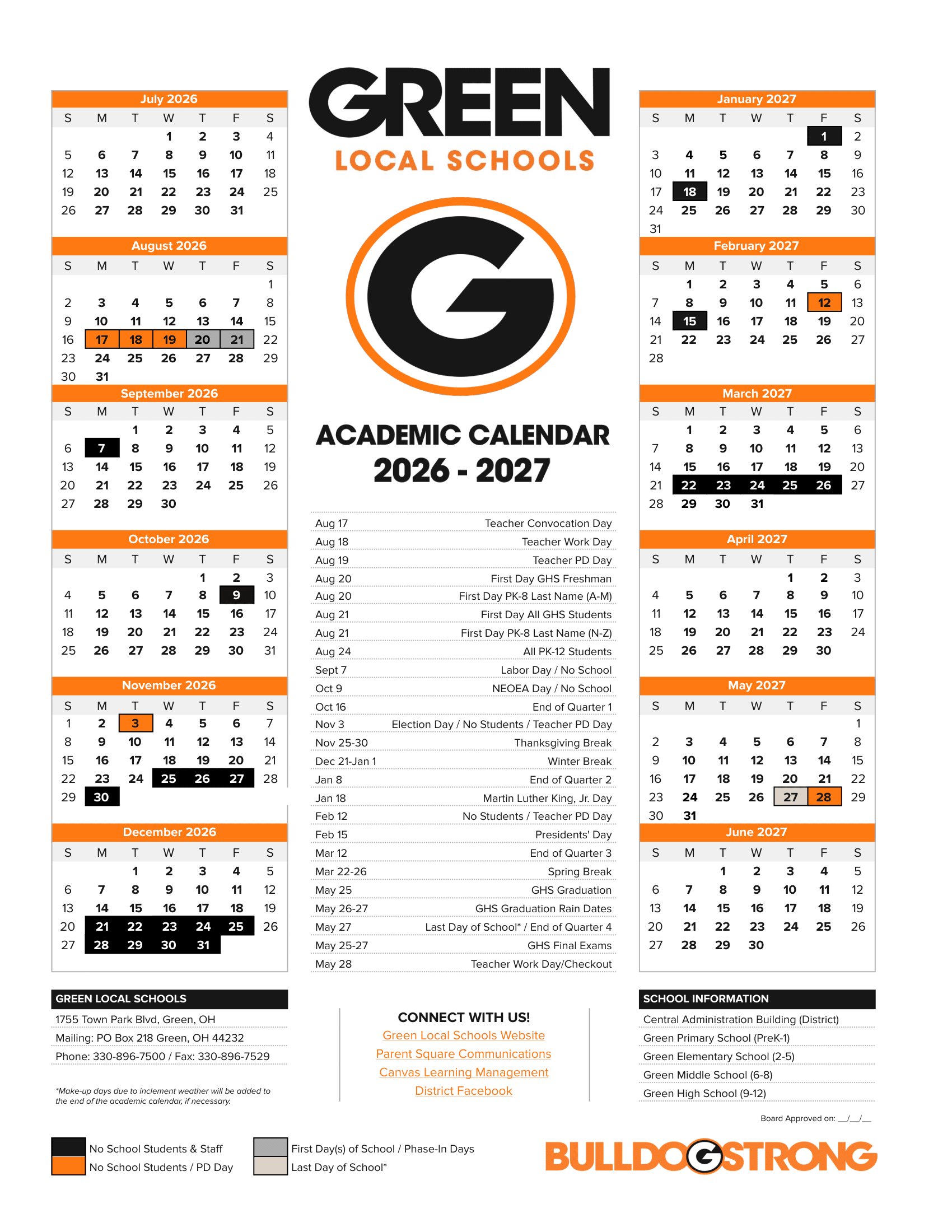 Green Local Schools Calendar 26-27 Revised