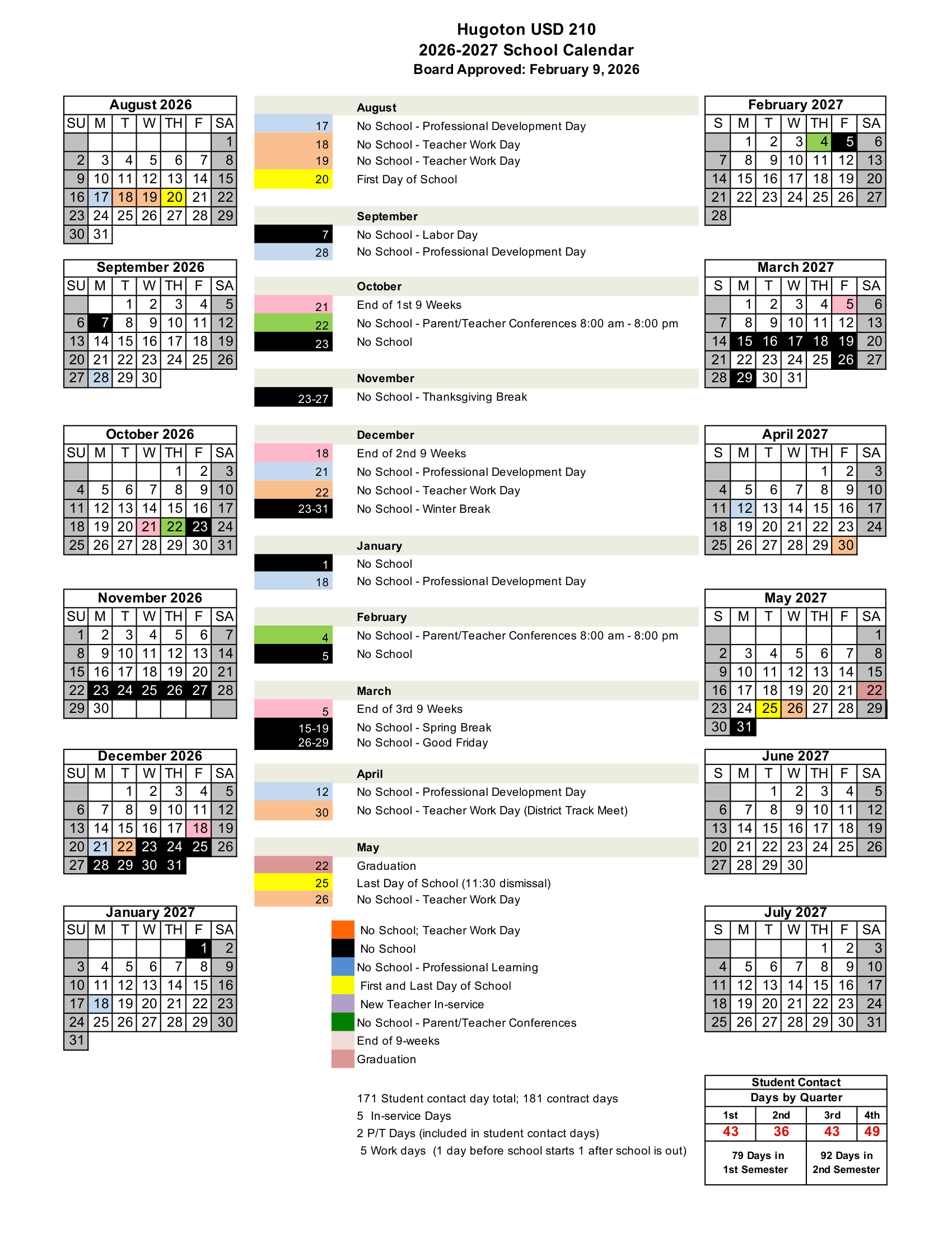 Hugoton USD 210 Calendar 26-27 Revised