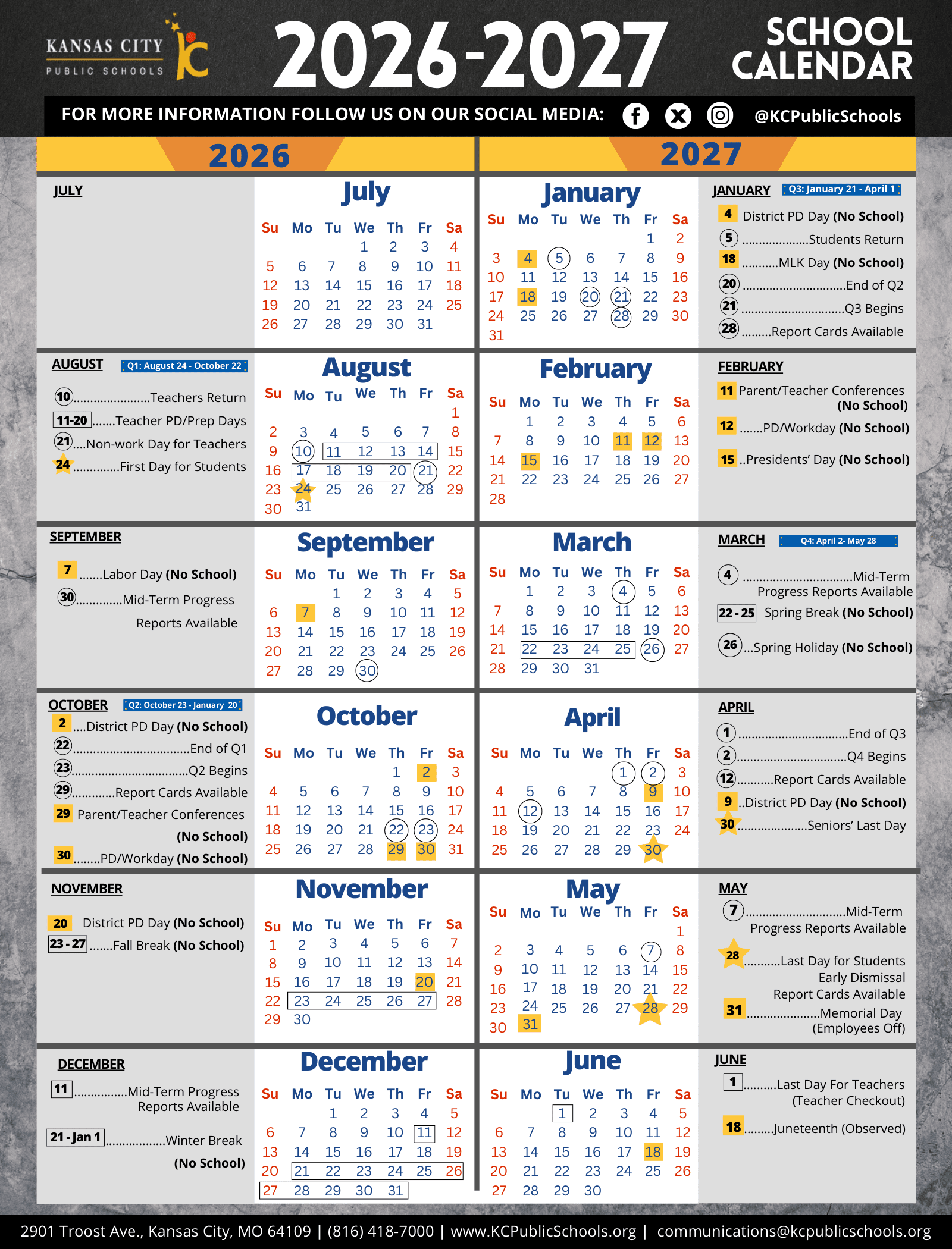 Kansas City Public Schools Calendar 26-27 Revised