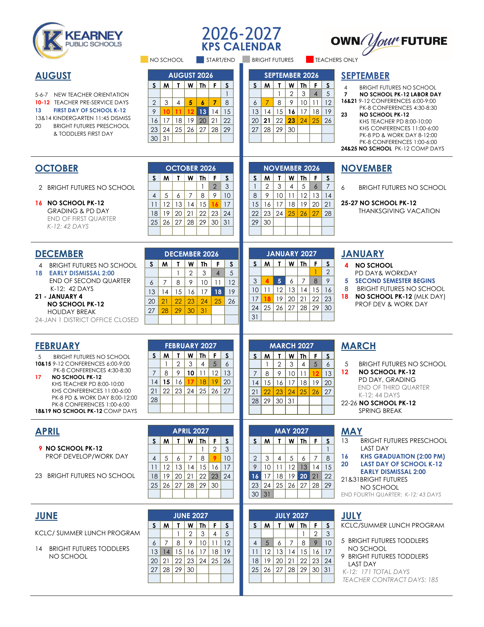 Kearney Public Schools Calendar 26-27 Revised