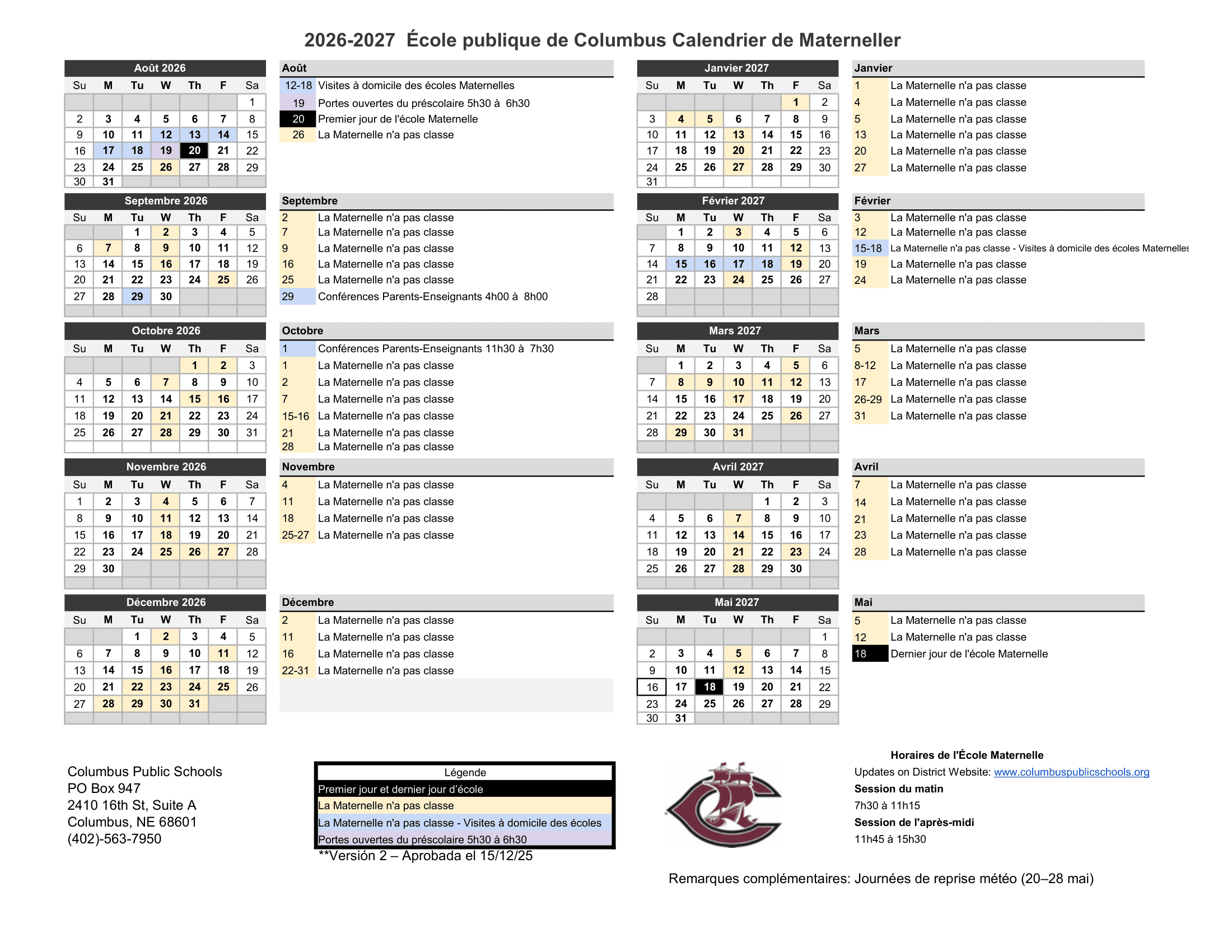 Kramer Preschool Calendar 26-27 Revised