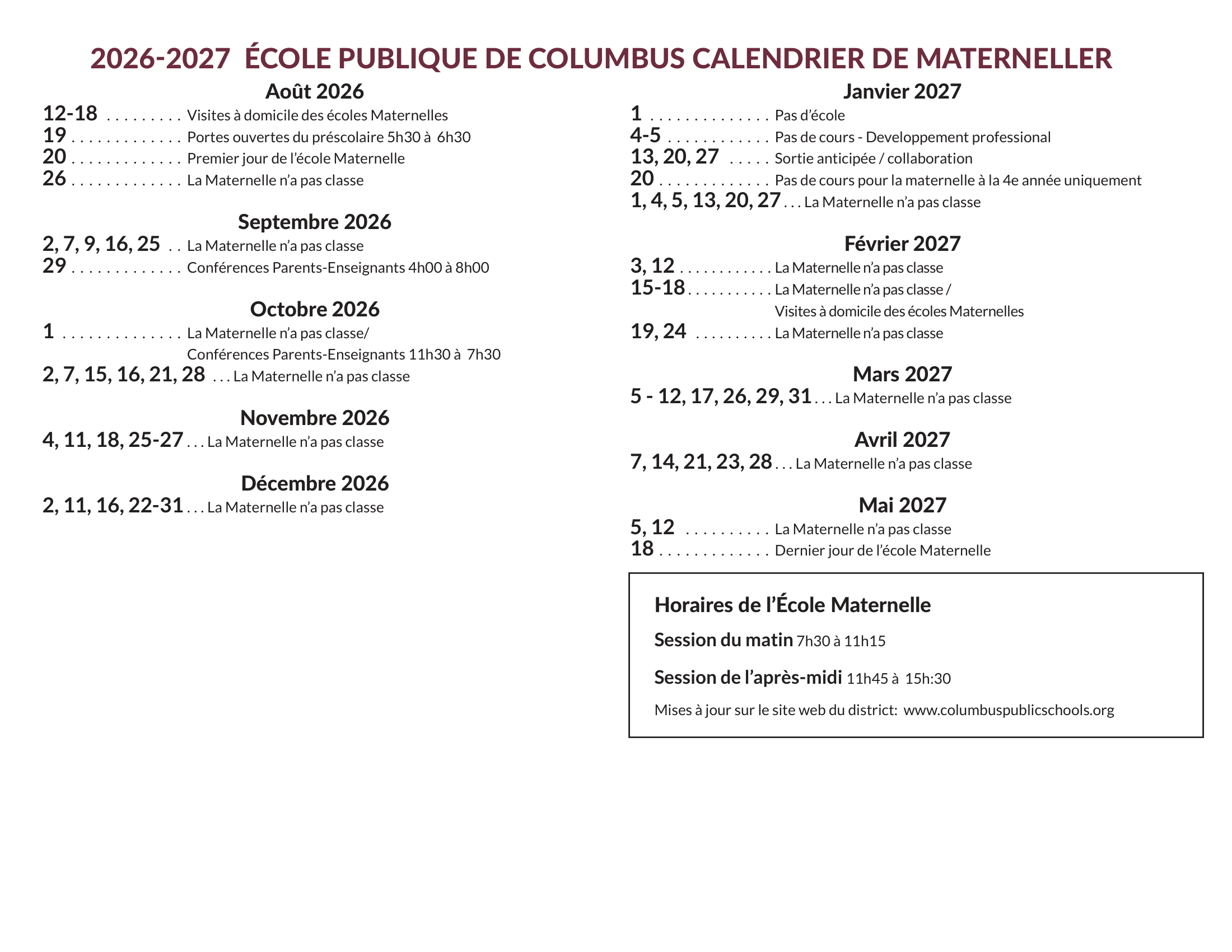Kramer Preschool Calendar 26-27 Revised
