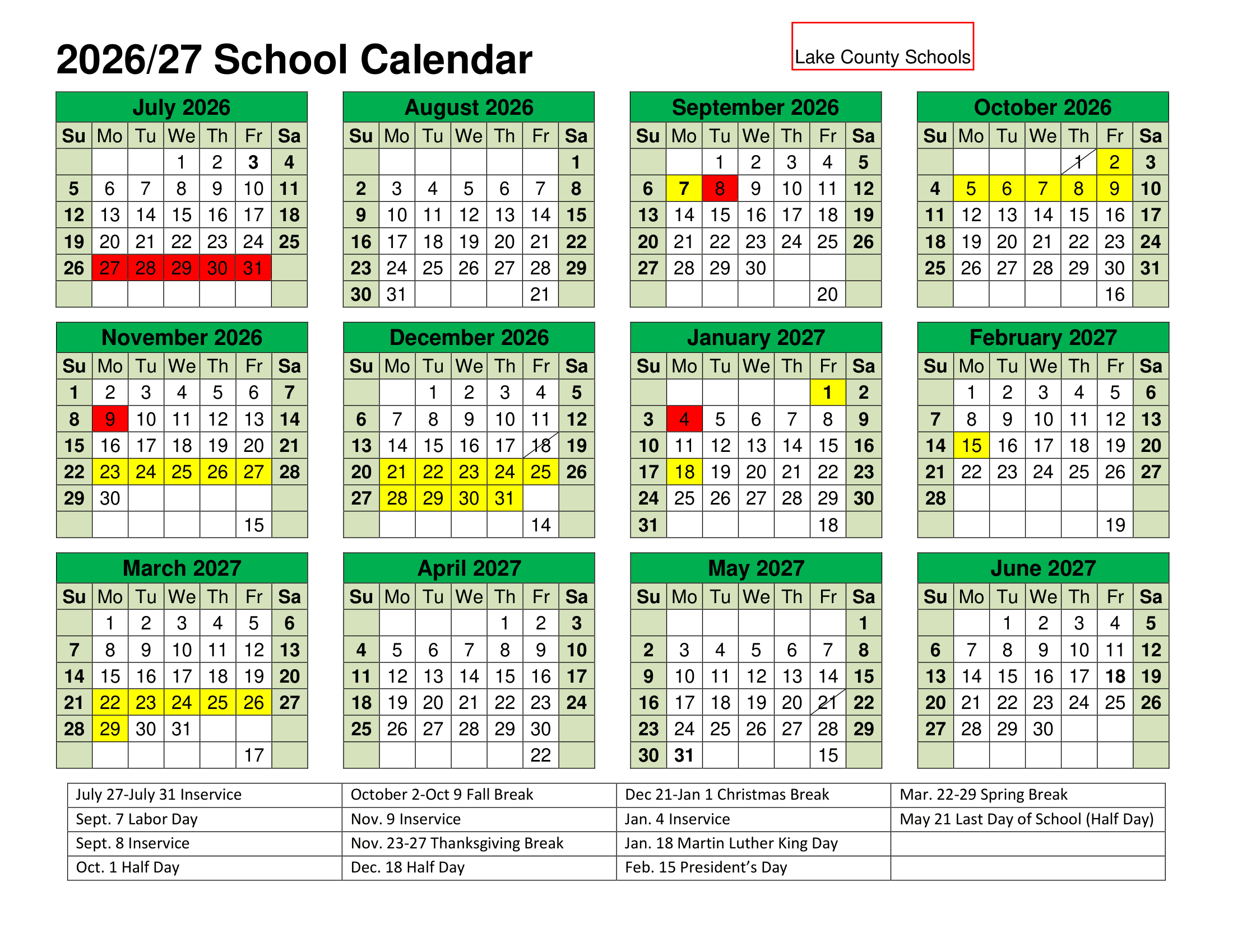 Lake County Schools Calendar 26-27 Rev V1