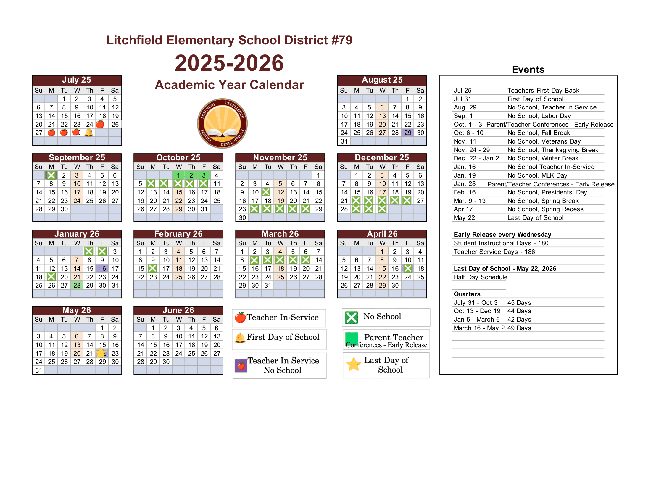 Litchfield Elementary School District #79 Calendar 25-26 Revised