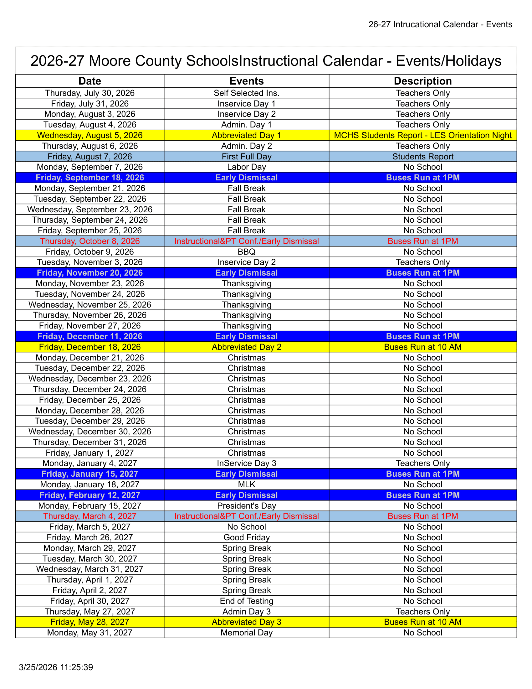 Moore County Schools Calendar 26-27 Rev V1