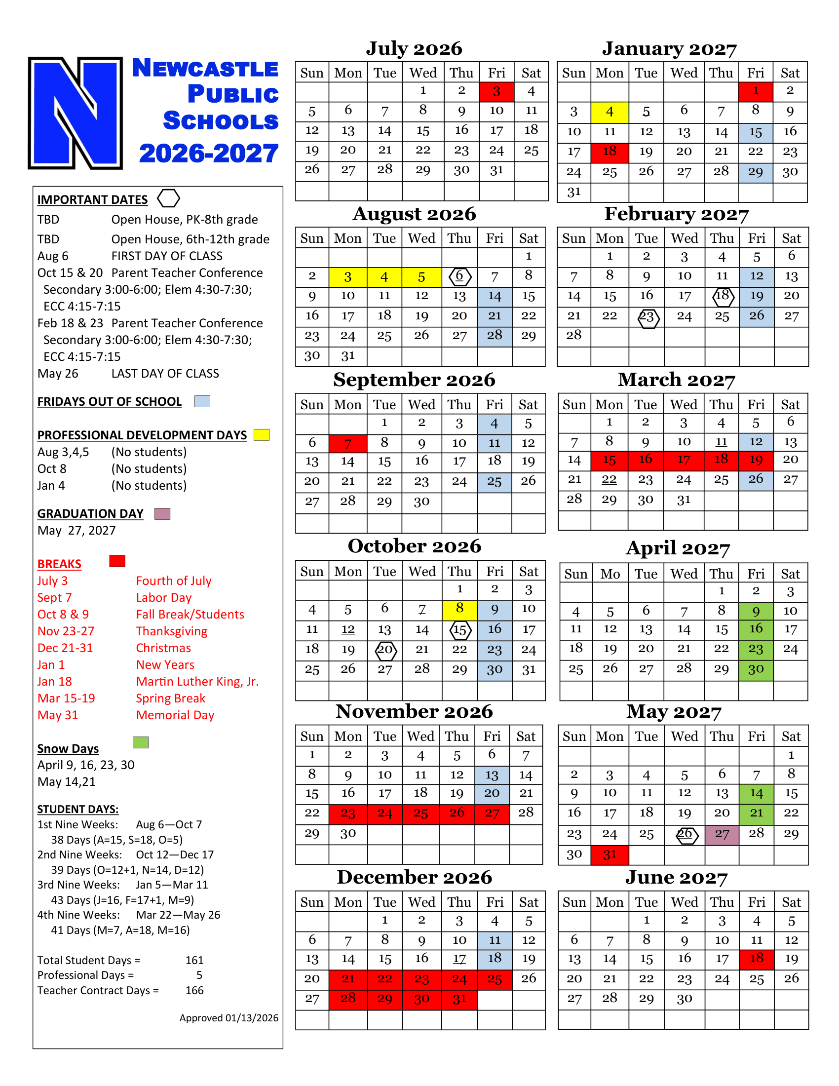 Newcastle Public Schools Calendar 26-27 Rev 2