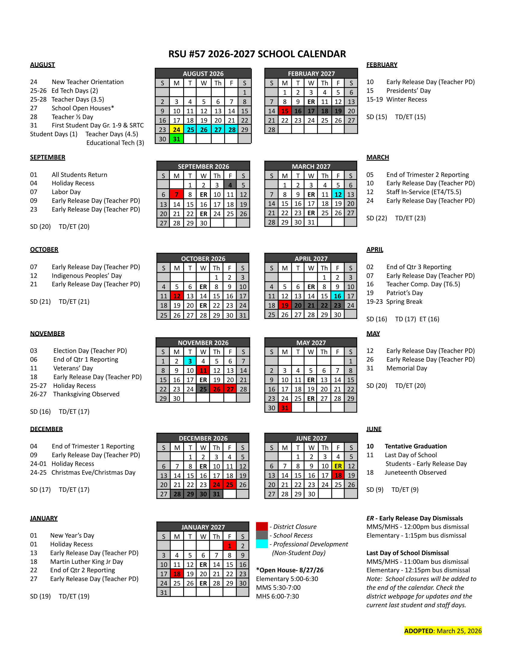 RSU #57 Calendar 26-27 Revised