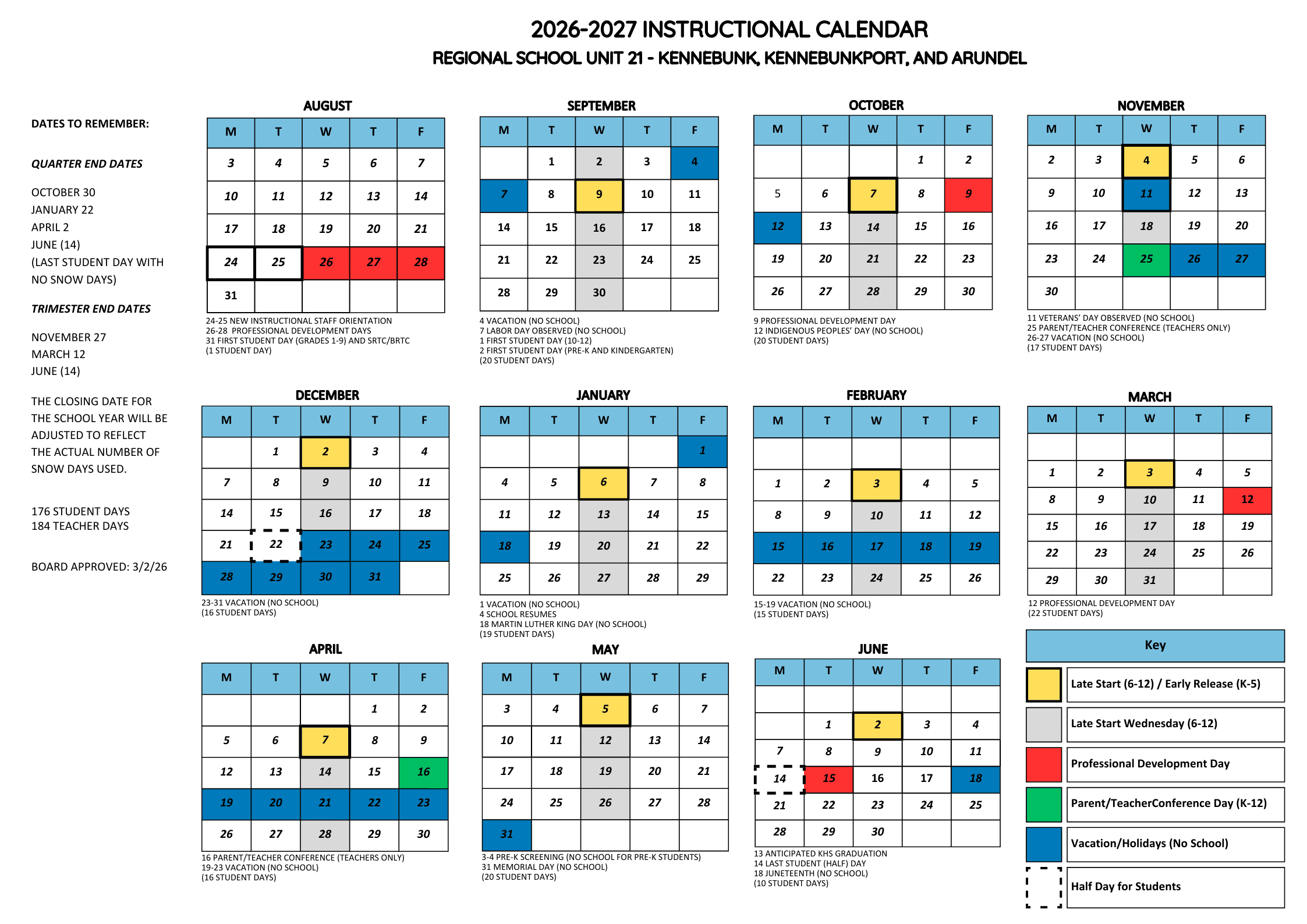 Regional School Unit 21 - Kennebunk, Kennebunkport, and Arundel Calendar 26-27 Revised