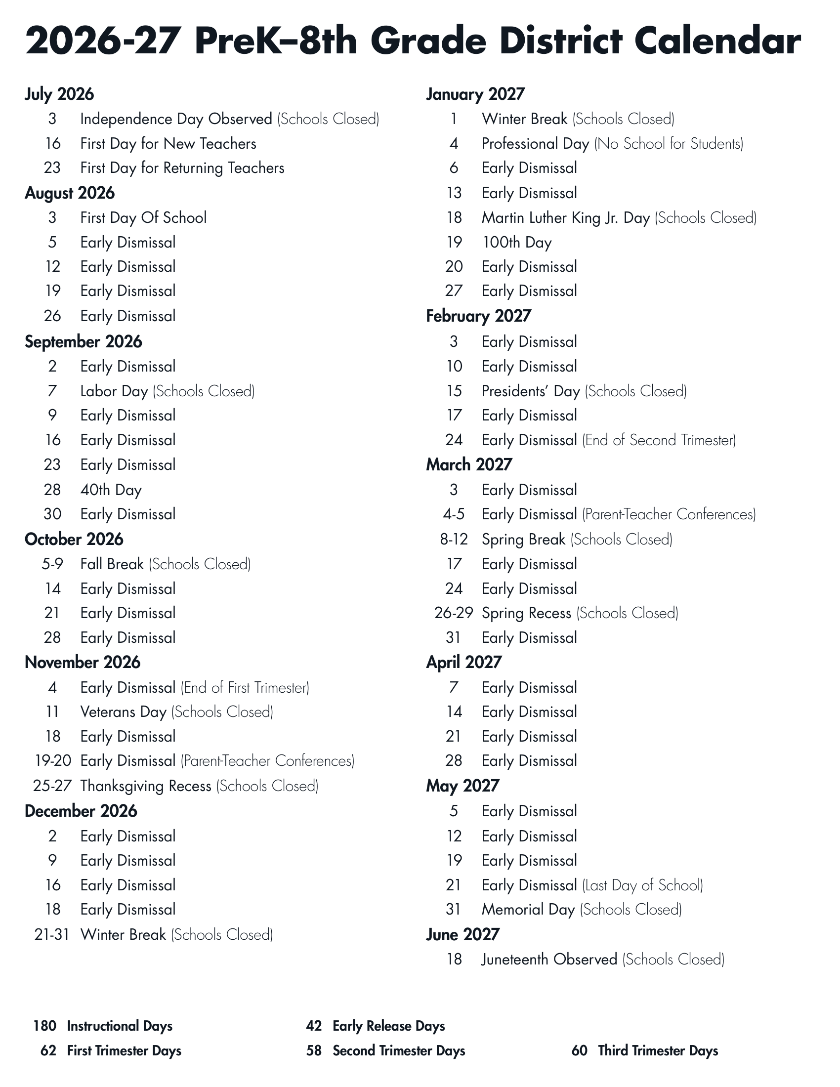 Roosevelt School District No. 66 Calendar 26-27 Revised