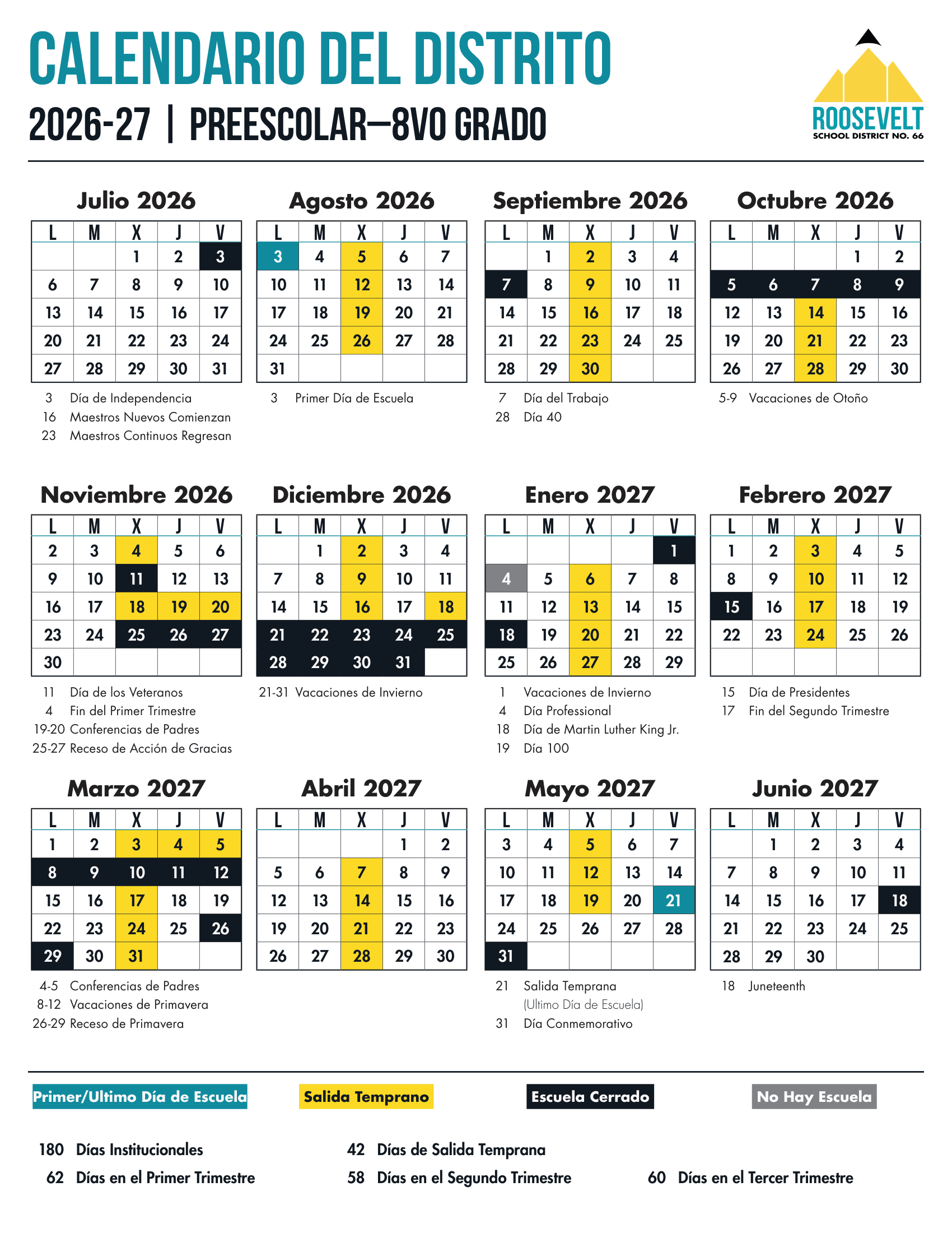 Roosevelt School District No. 66 Calendar 26-27 Revised