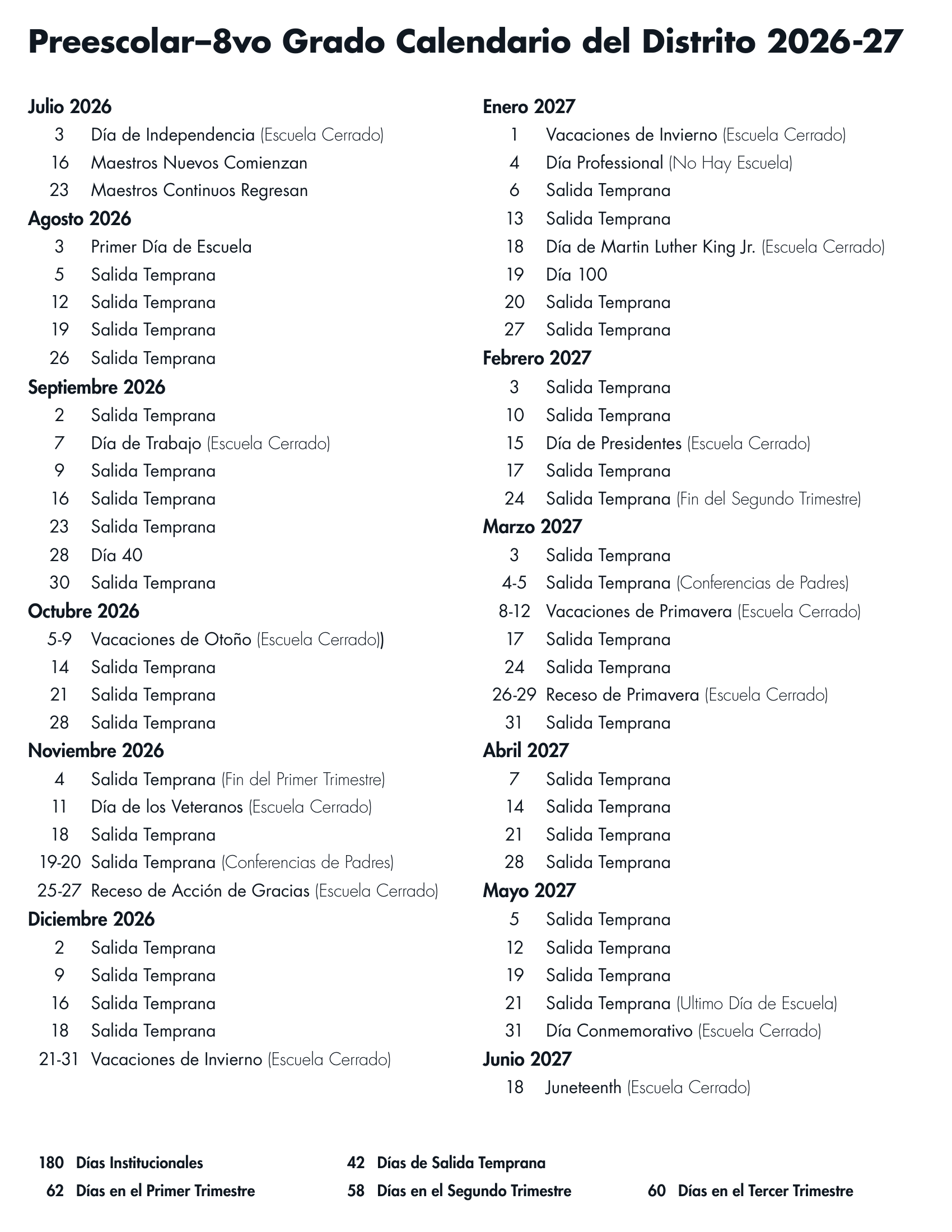 Roosevelt School District No. 66 Calendar 26-27 Revised