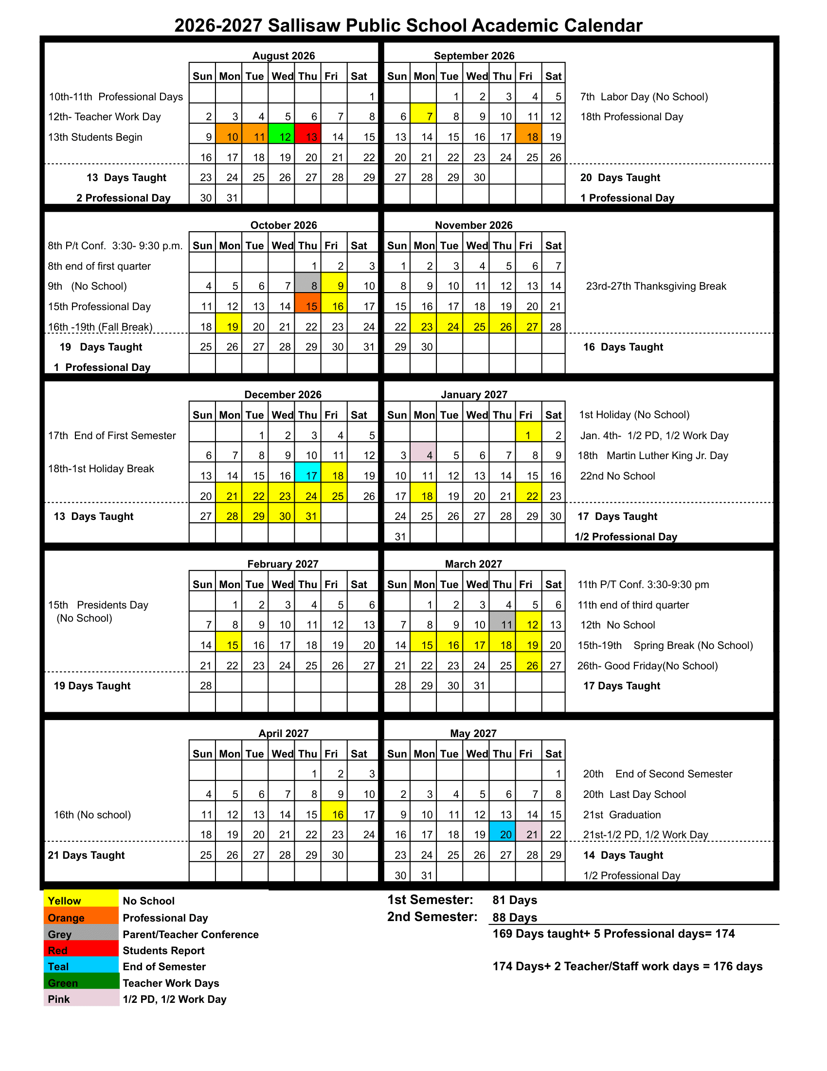 Sallisaw Public Schools Calendar 26-27 Rev 2