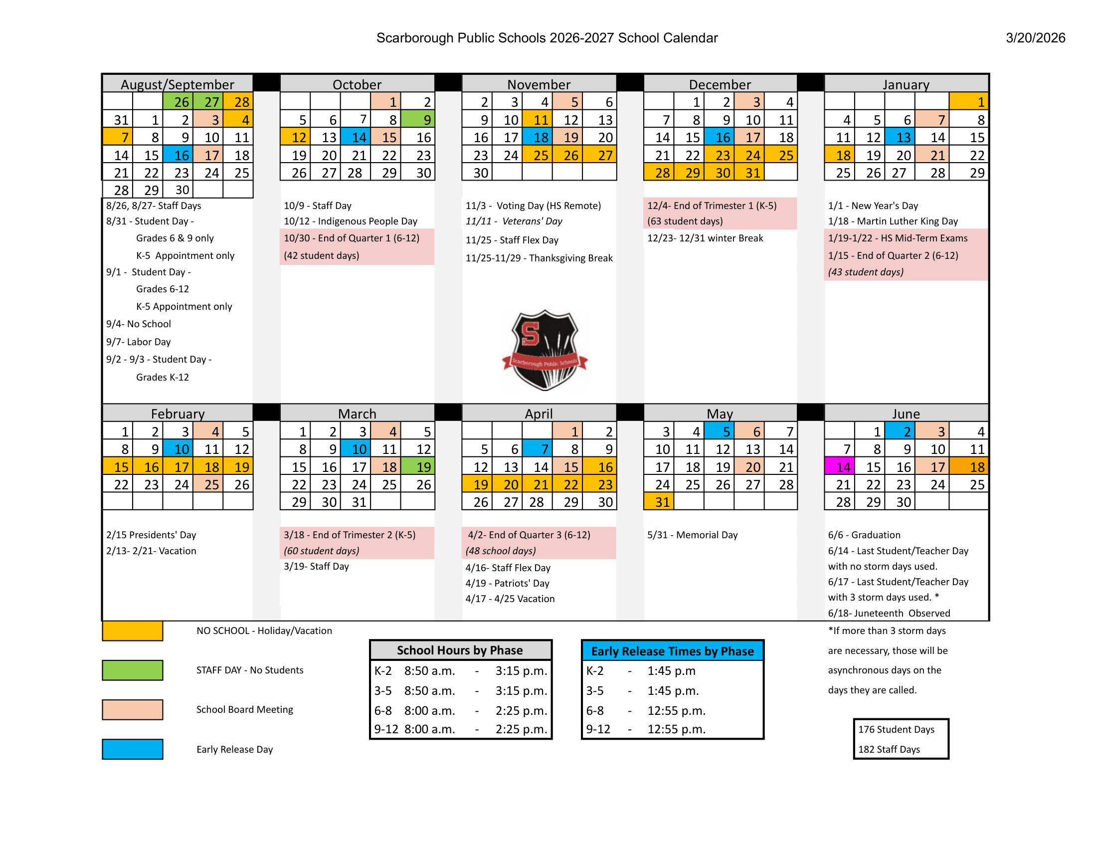 Scarborough Public Schools Calendar 26-27 Revised