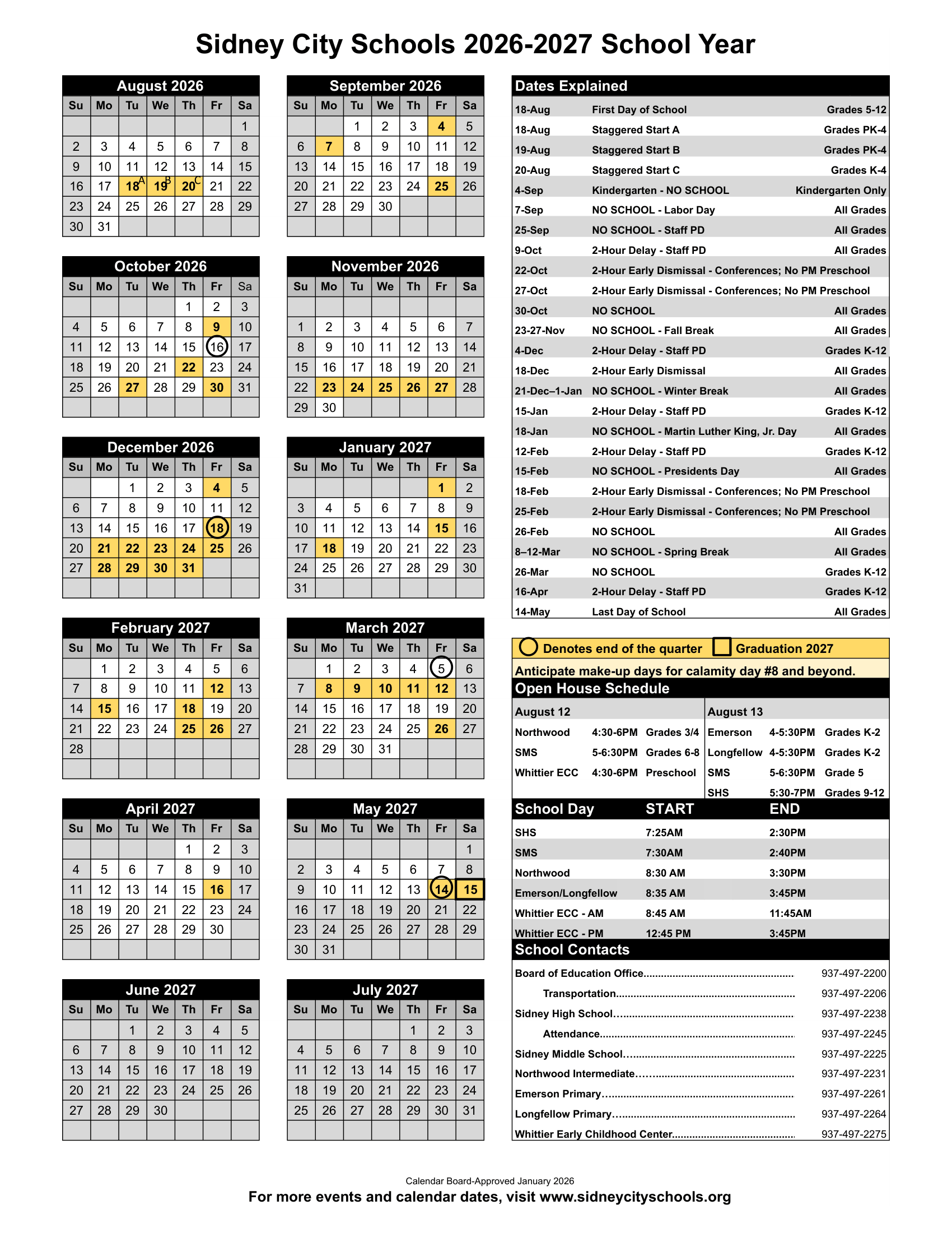 Sidney City Schools Calendar 26-27 Revised