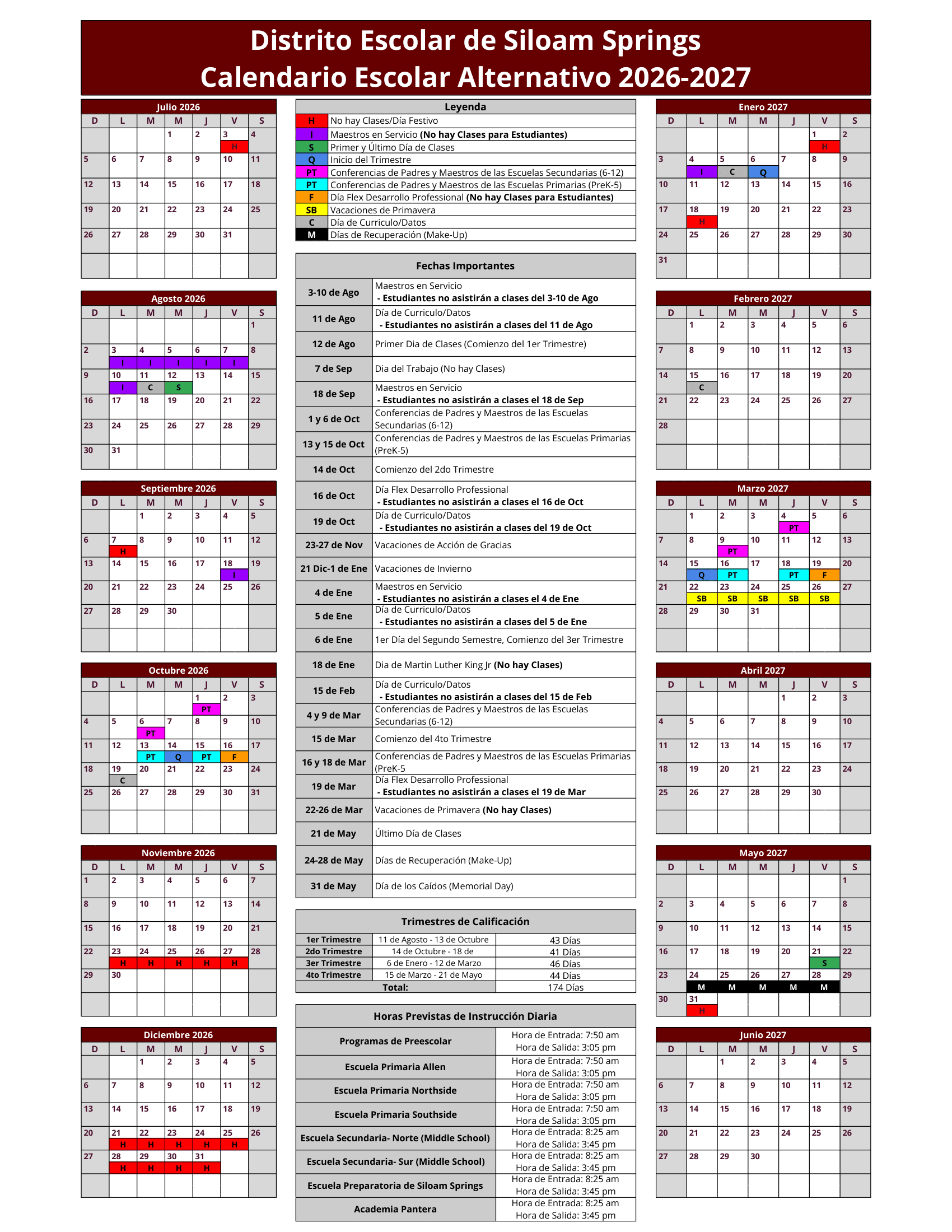 Siloam Springs School District Calendar 26-27 Revised