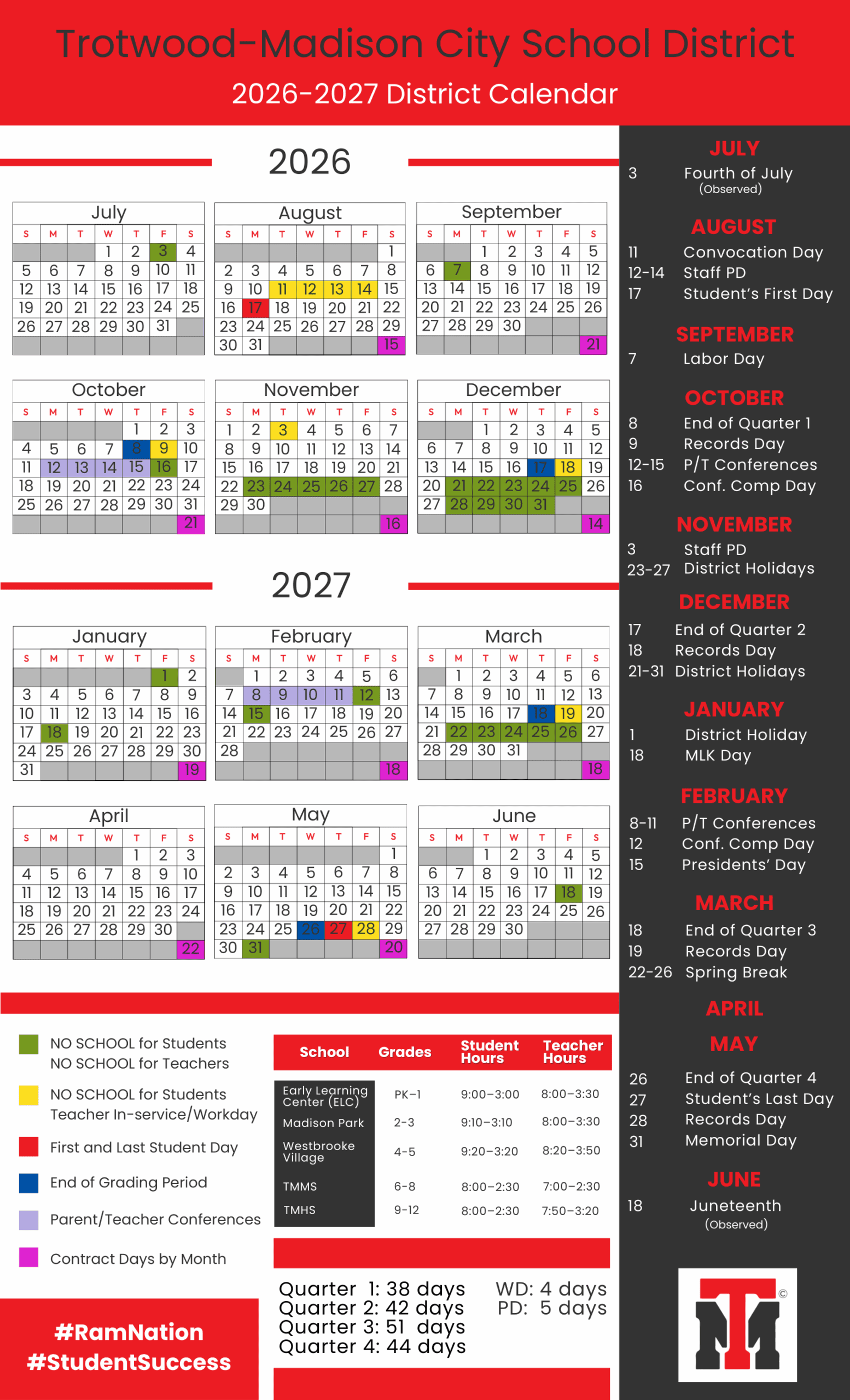 Trotwood-Madison City School District Calendar 26-27 Revised