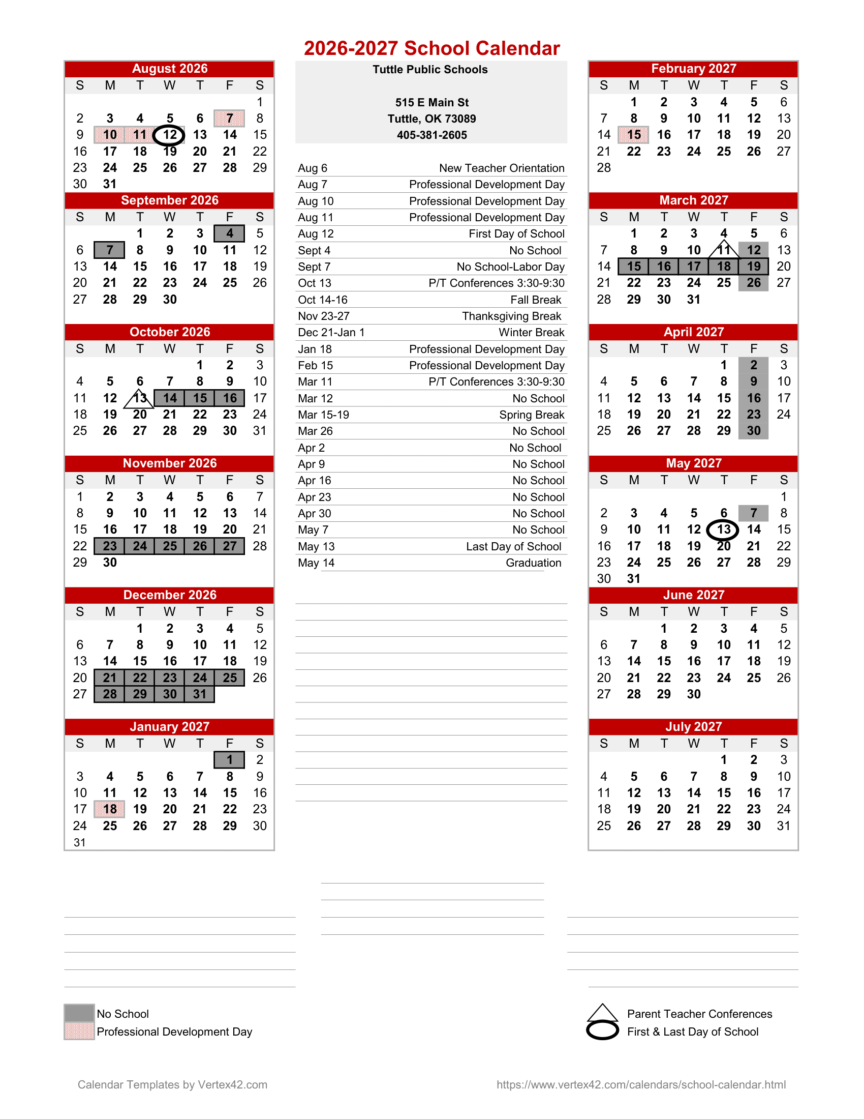 Tuttle Public Schools Calendar 26-27 Revised