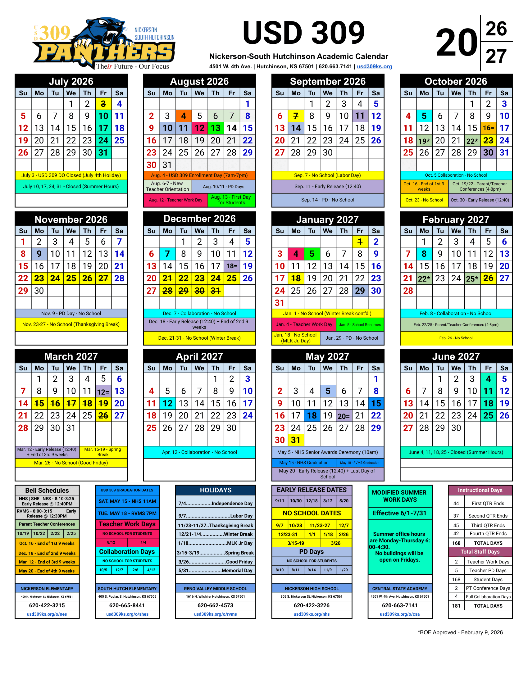 Nickerson-South Hutchinson USD 309 Calendar 26-27 Revised