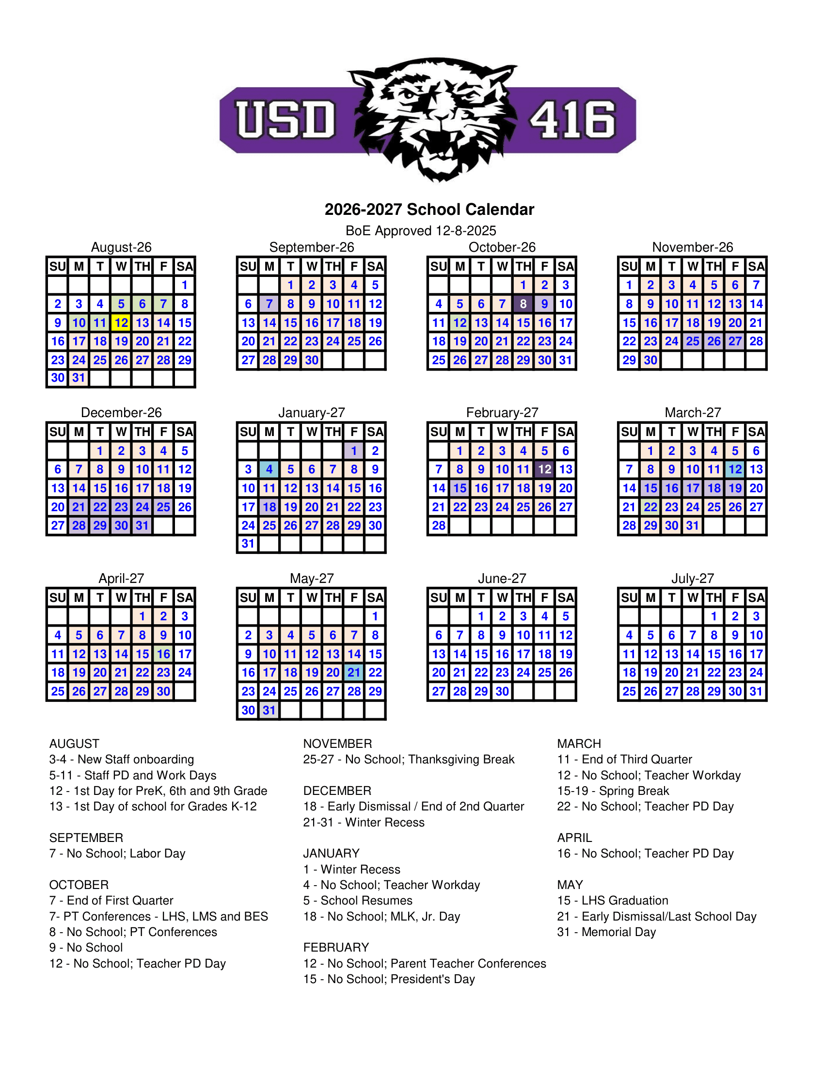 Louisburg USD 416 Calendar 26-27 Revised