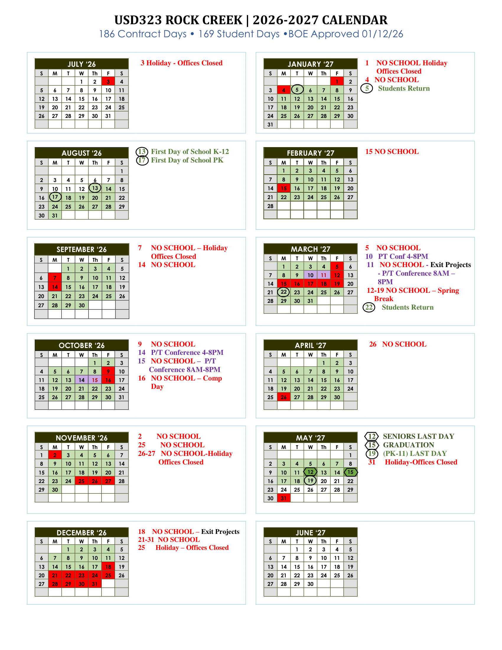 Rock Creek USD 323 Calendar 26-27 Revised