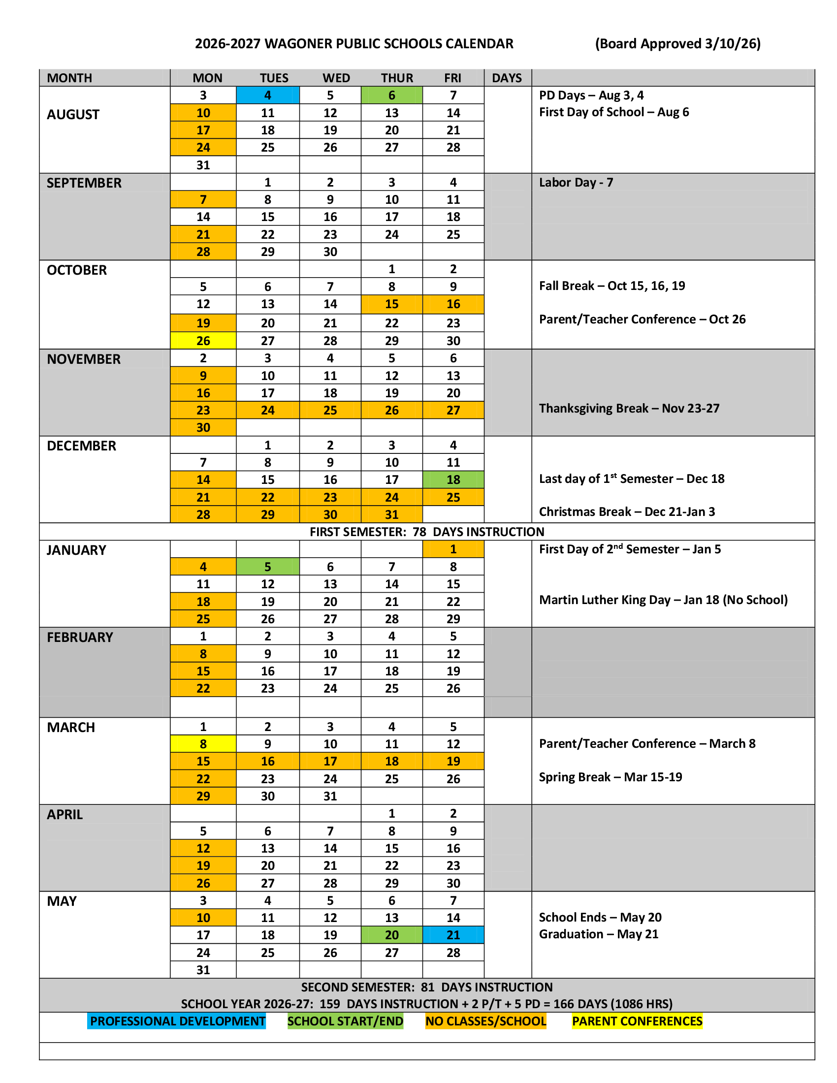 Wagoner Public Schools Calendar 26-27 Rev 2