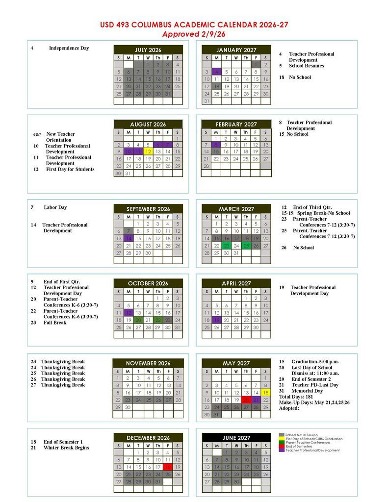 Columbus USD 493 Calendar 26-27 Revised
