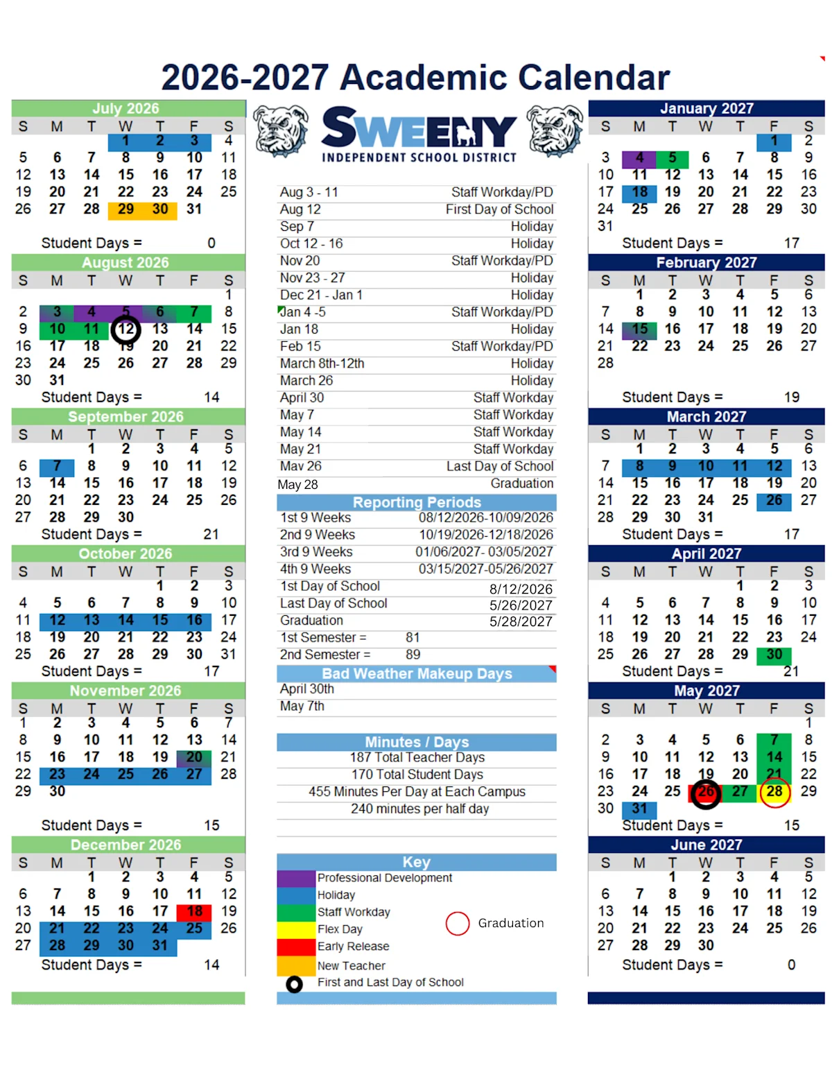 Sweeny Independent School District Calendar 26-27 pdf