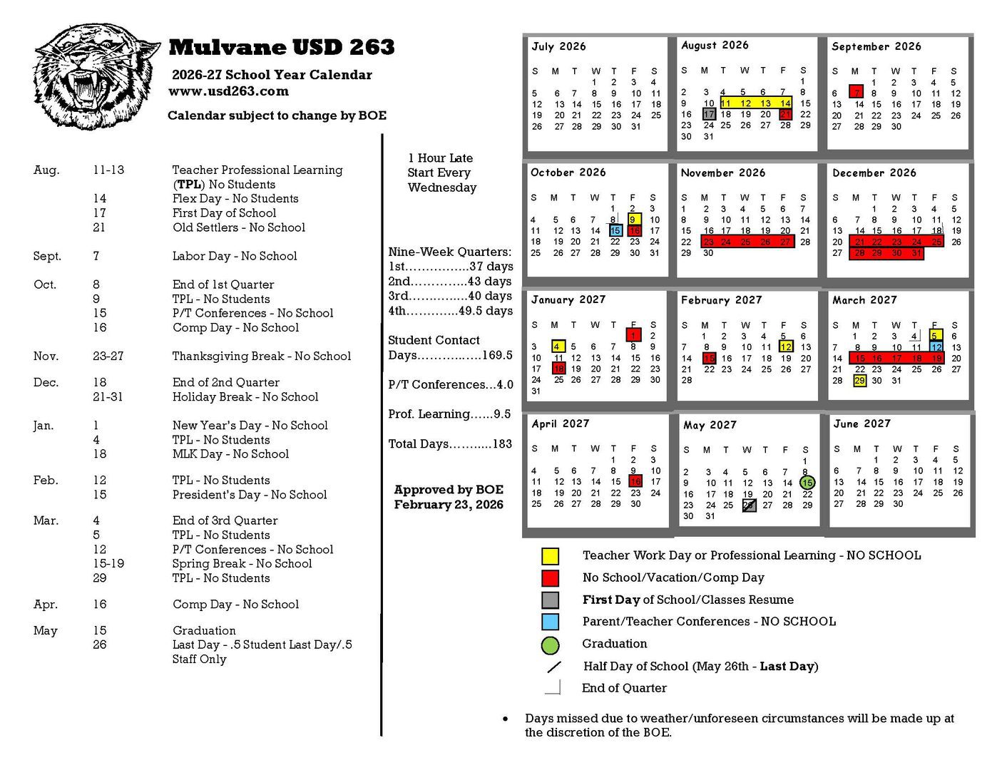 Mulvane USD 263 Calendar 26-27 Revised