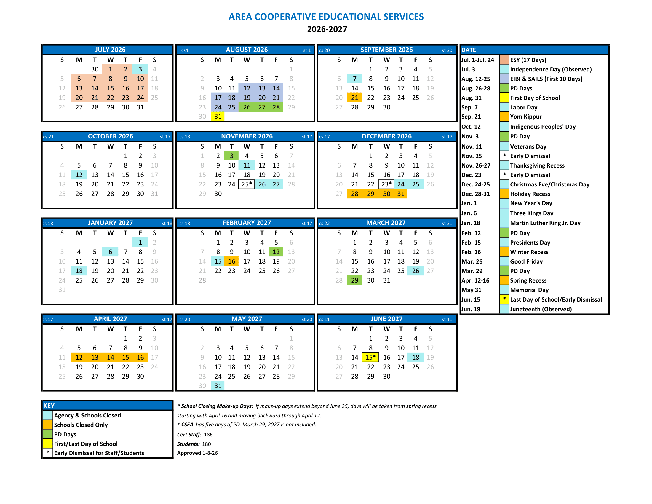 AREA COOPERATIVE EDUCATIONAL SERVICES Calendar 26-27 pdf
