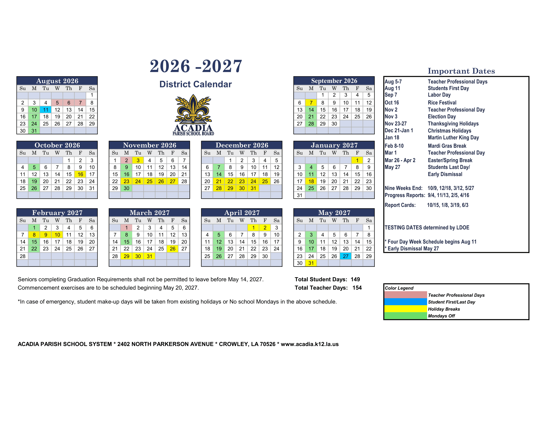 Acadia Parish School System Calendar 25-26 pdf