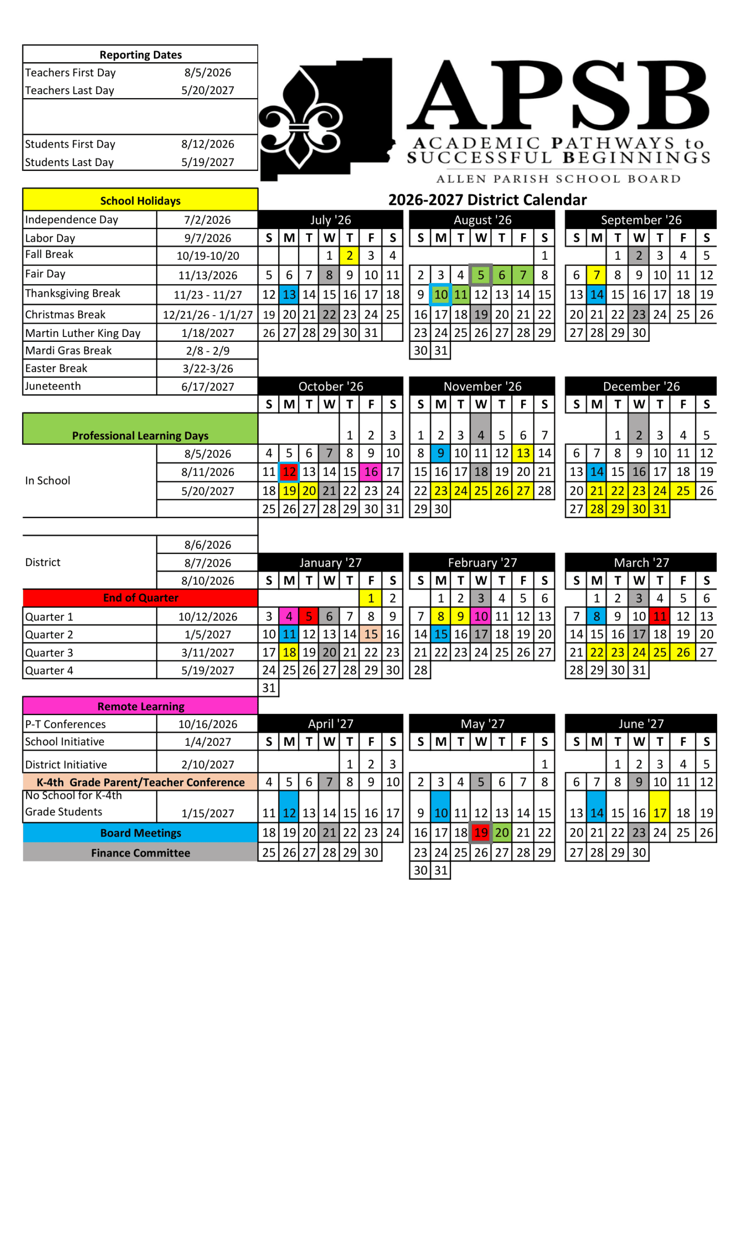 Allen Parish School Board Calendar 26-27 pdf