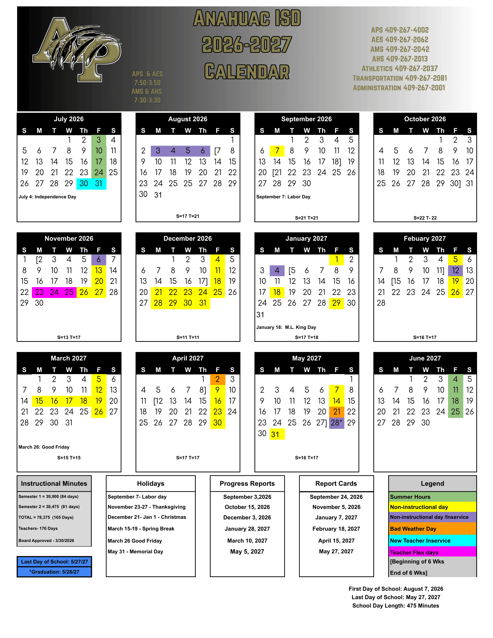 Anahuac ISD Calendar 26-27 pdf