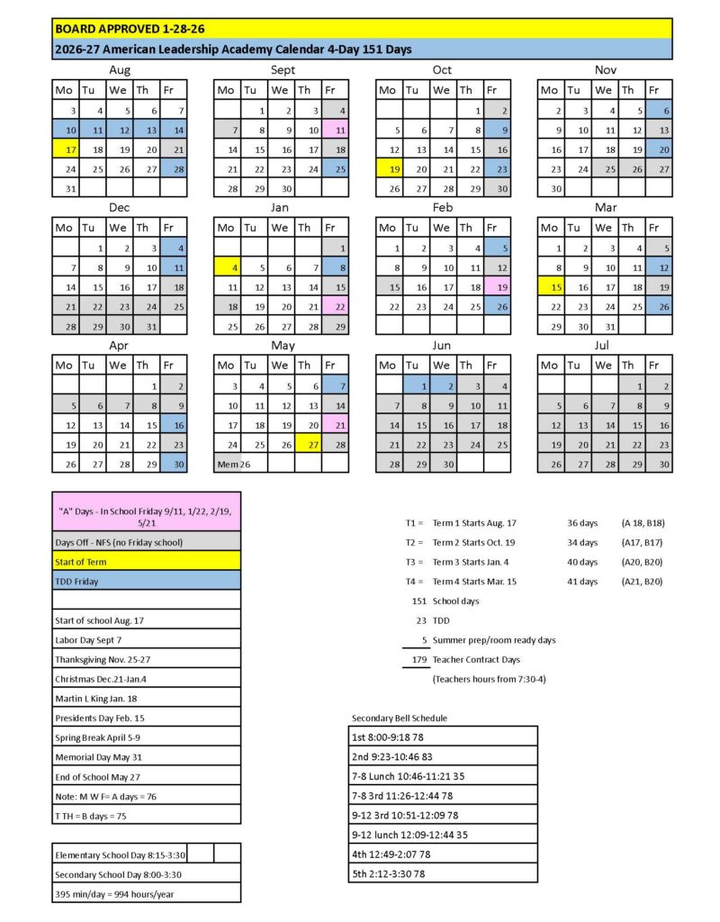 American Leadership Academy Calendar 26-27 PDF