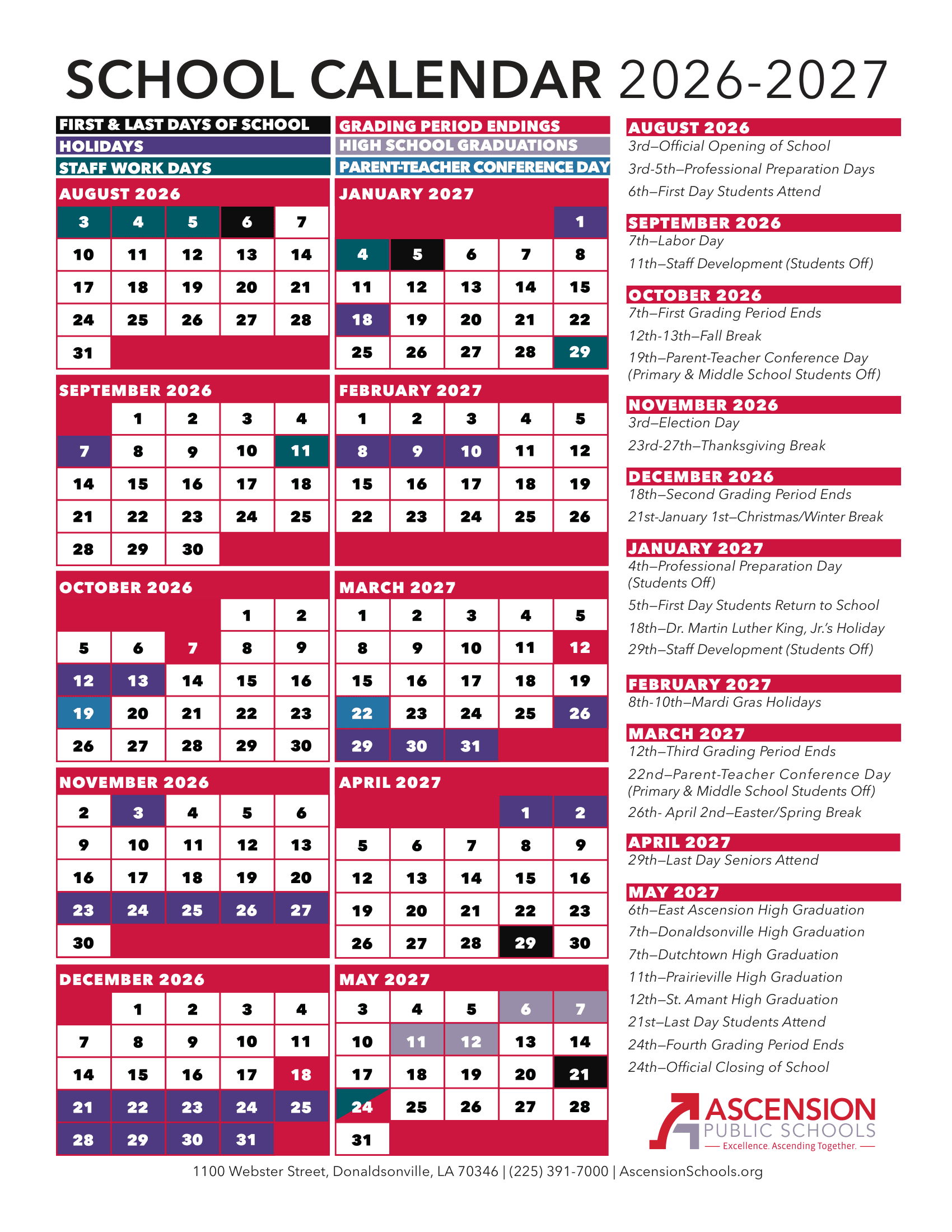 Ascension Public Schools Calendar 26-27 pdf