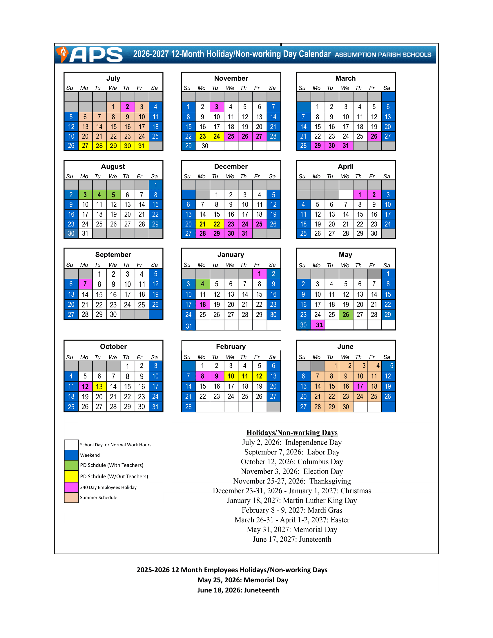 Assumption Parish Schools Calendar 26-27 pdf