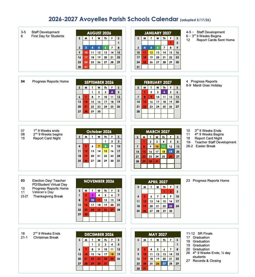 Avoyelles Parish Schools Calendar 26-27 pdf