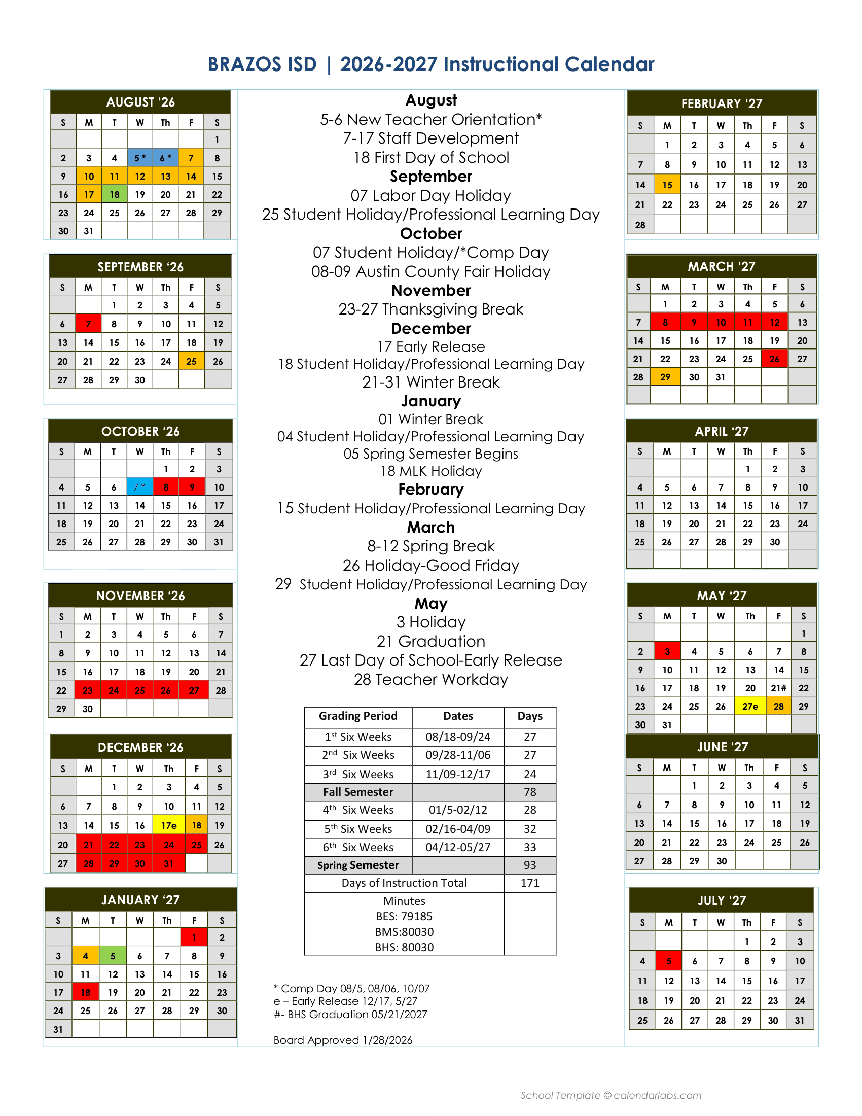 BRAZOS ISD Calendar 26-27 Revised