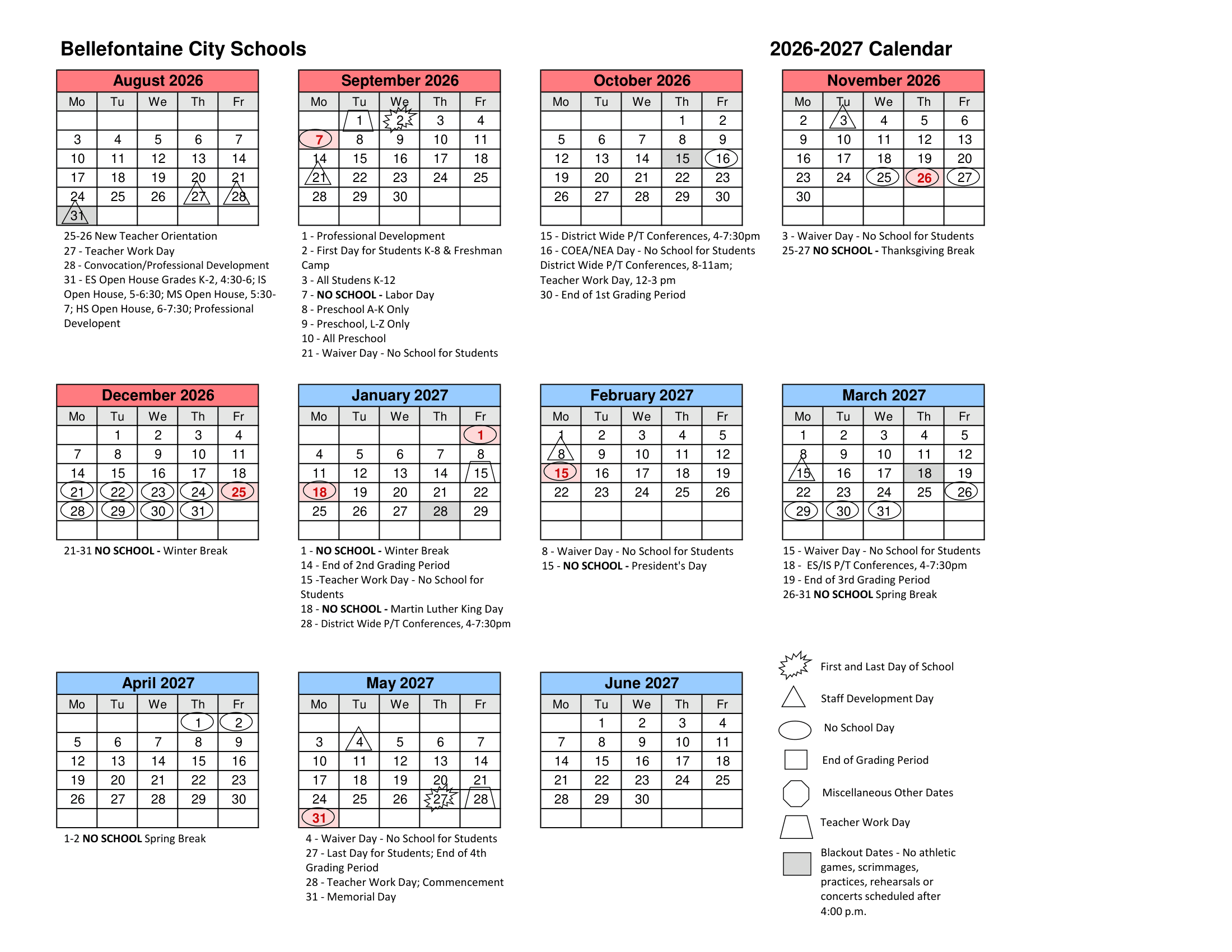 Bellefontaine City Schools Calendar 26-27 pdf