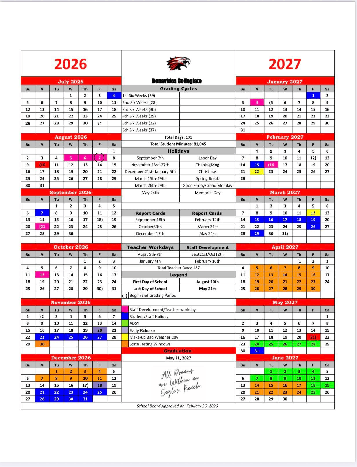 Benavides Collegiate Calendar 26-27 Revised