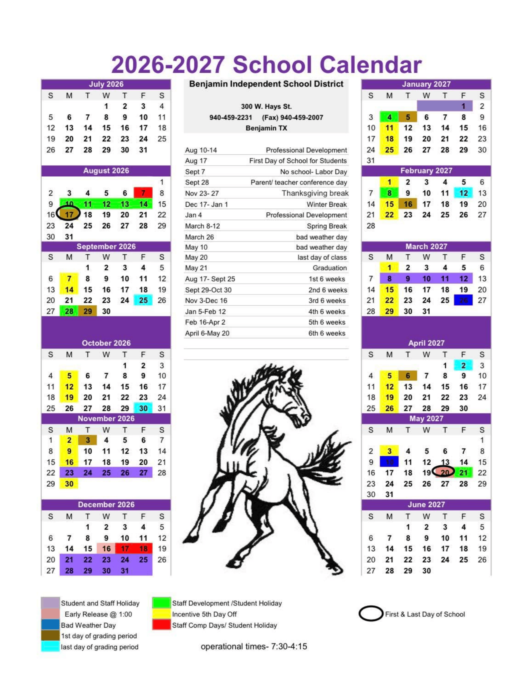 Benjamin Independent School District Calendar 26-27 Revised