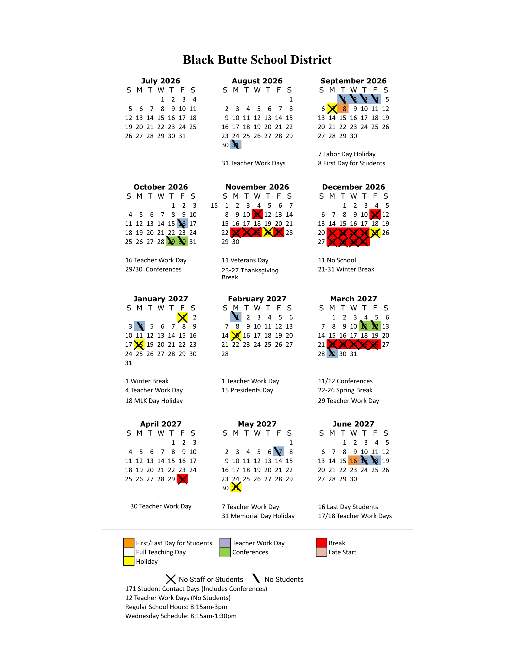 Black Butte School District Calendar 26-27 PDF