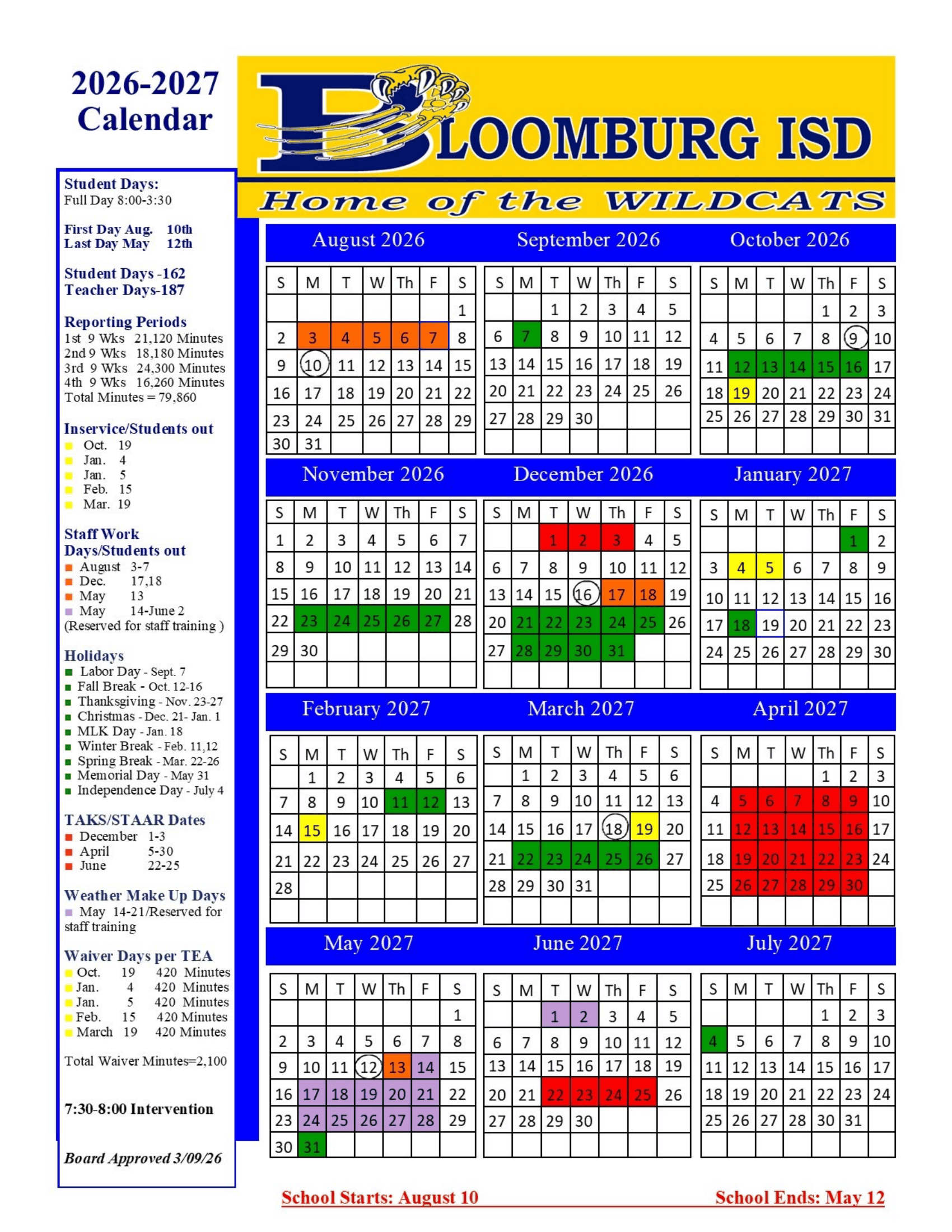 Bloomburg ISD Calendar 26-27 Revised