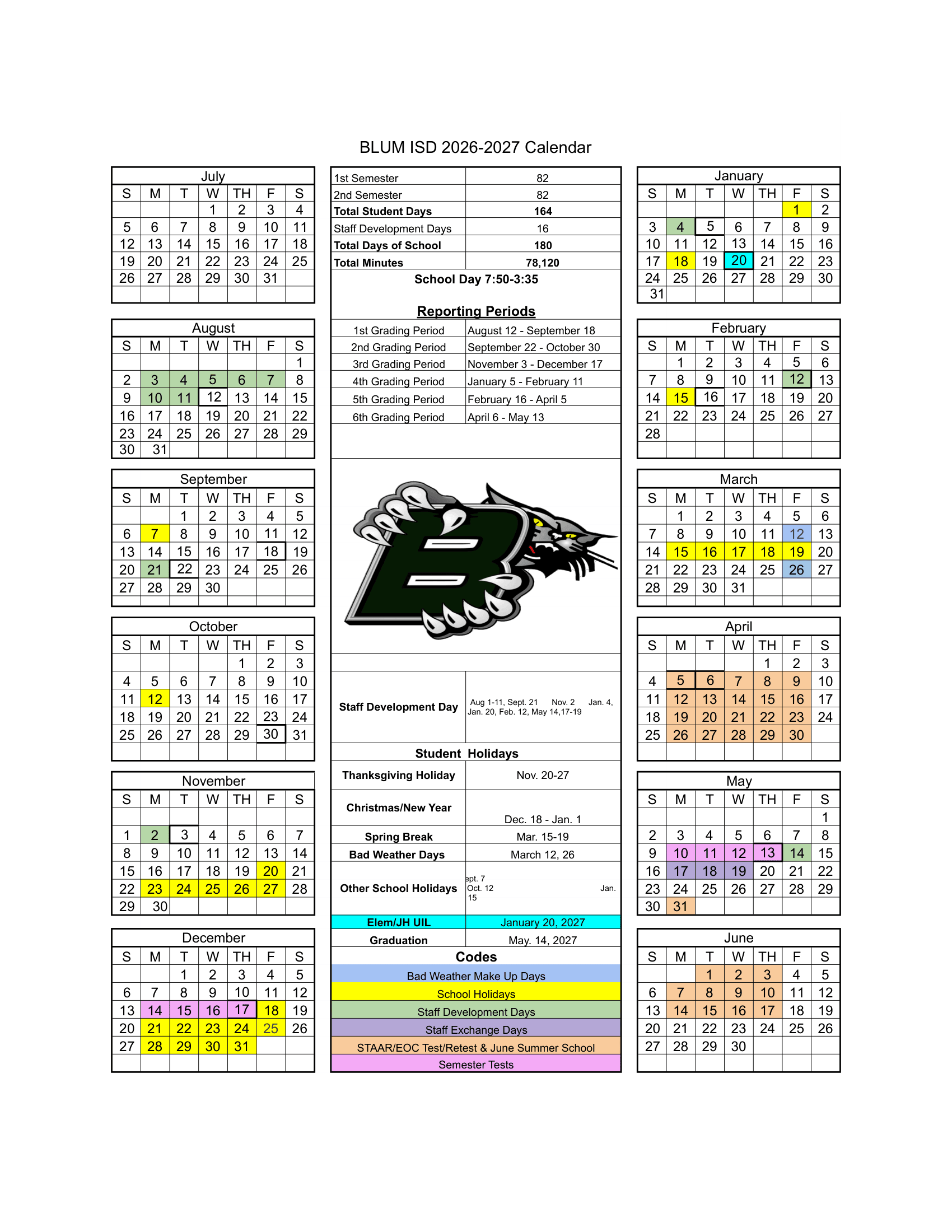 Blum ISD Calendar 26-27 Revised
