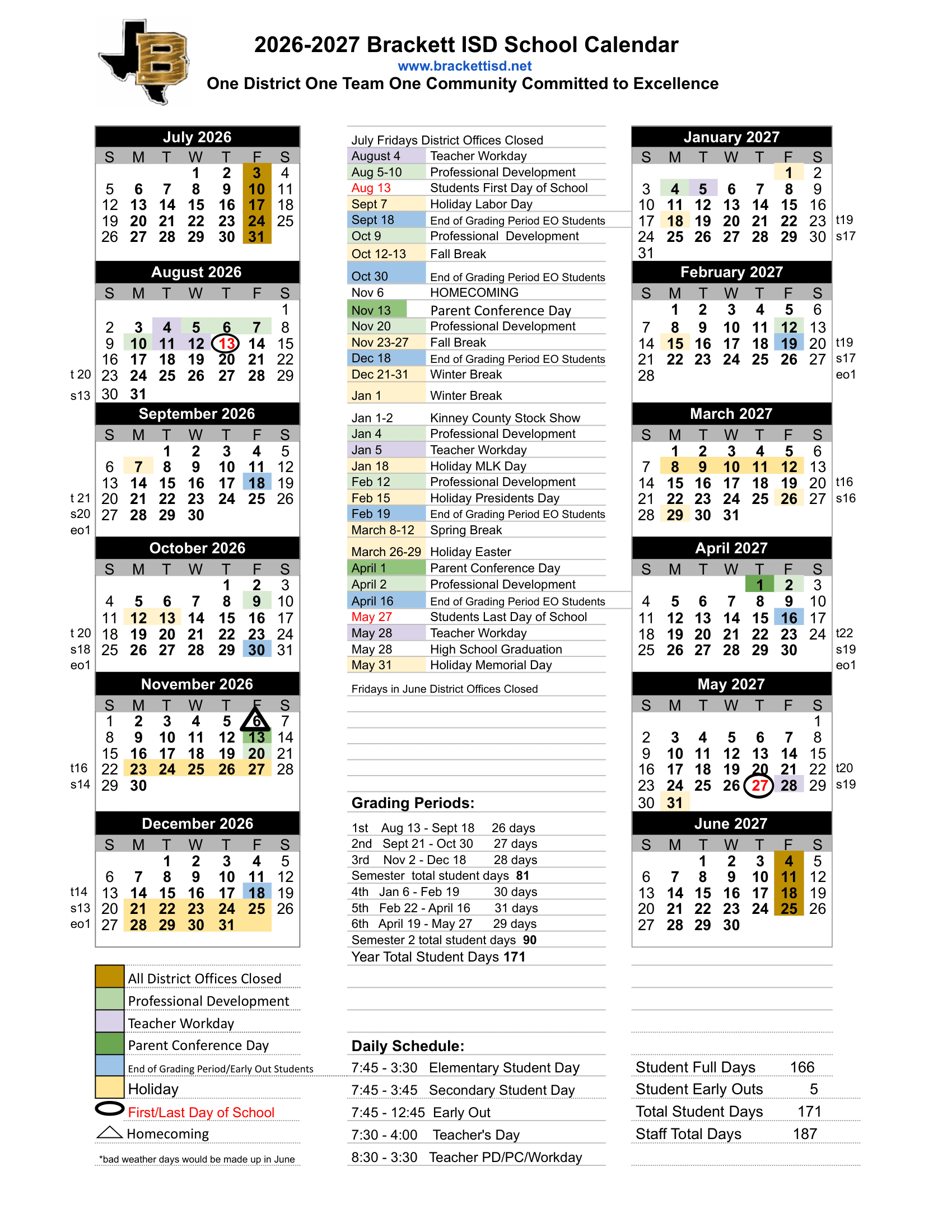 Brackett ISD Calendar 26-27 Revised